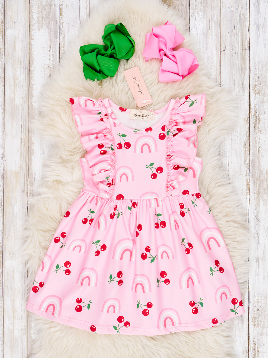 Rainbow Cherry Ruffle Dress Marie Nicole Clothing