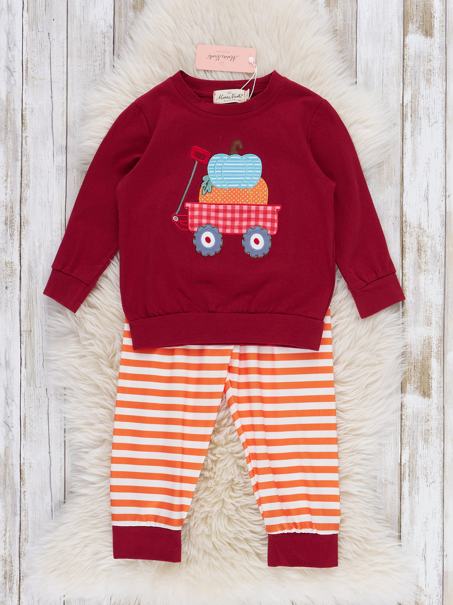 Maroon Pumpkin Wagon Embroidered Outfit