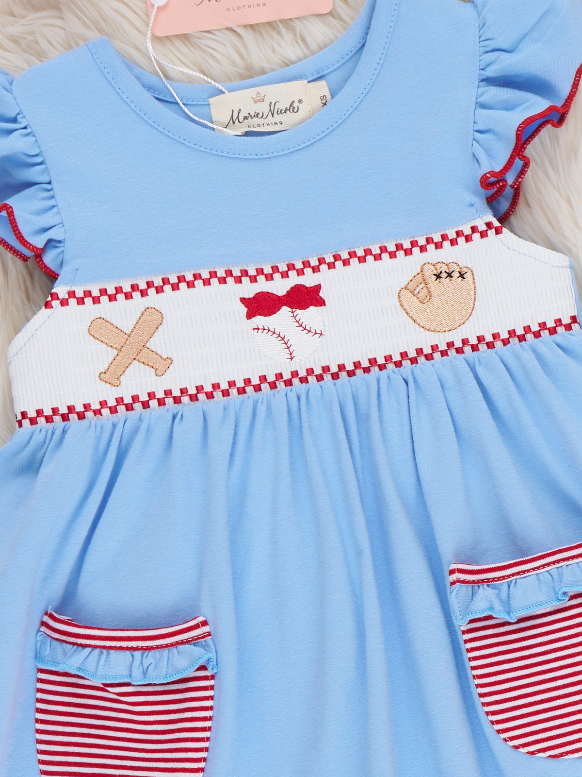 Home Run Batter Smocked Cotton Ruffle Dress - Marie Nicole Clothing