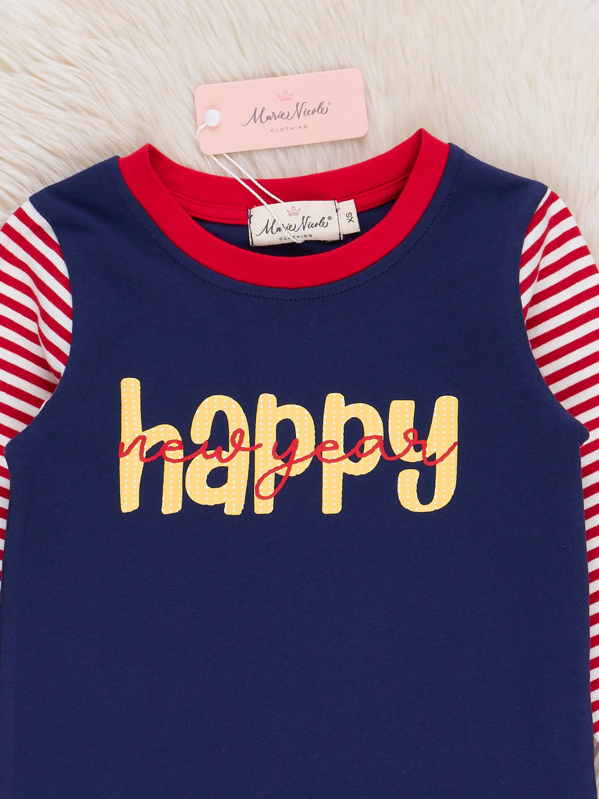 Navy & Red Stripes Happy New Year Shirt - Marie Nicole Clothing