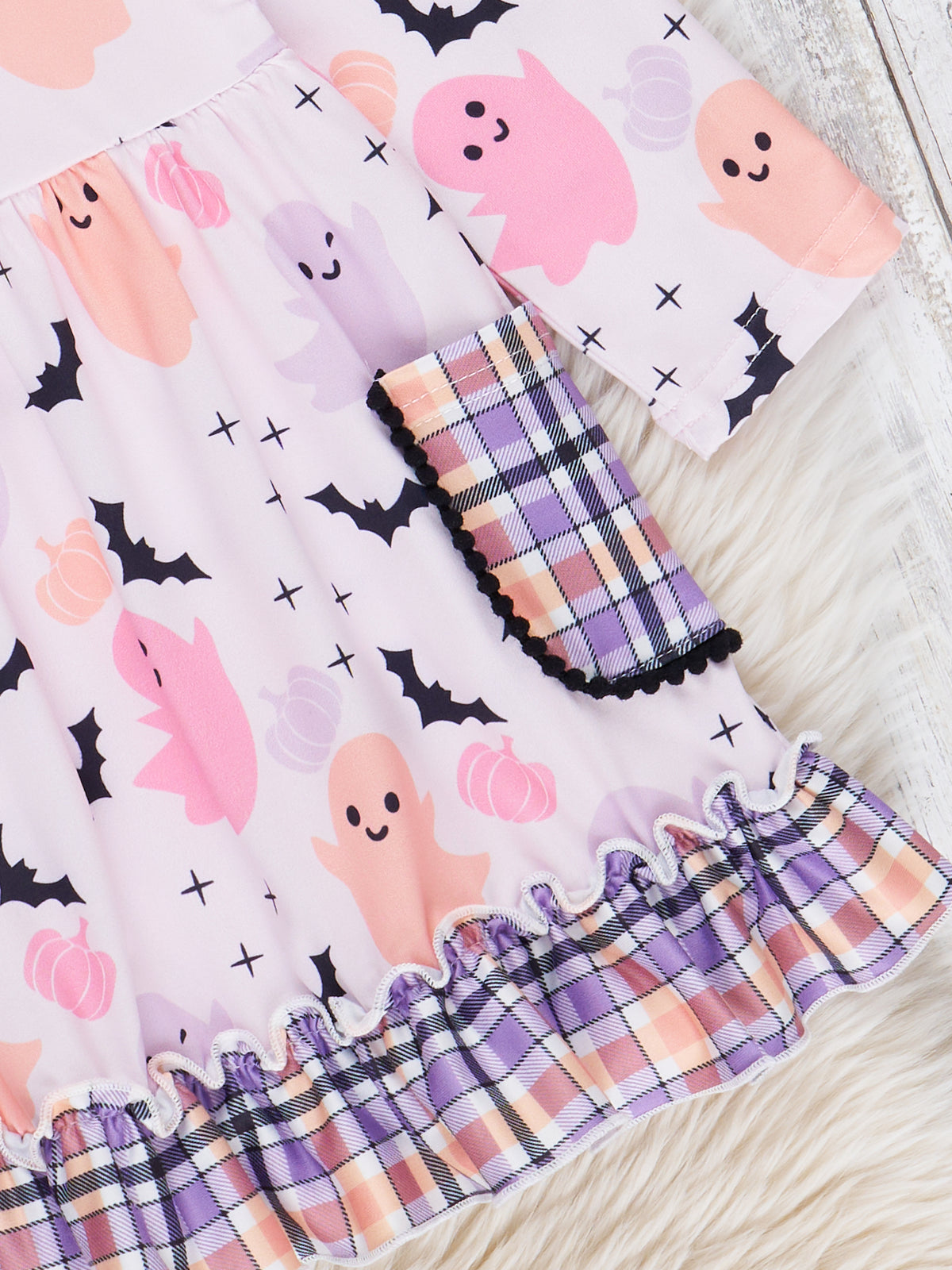 Pink & Purple Ghosts & Bats Ruffle Dress - Marie Nicole Clothing