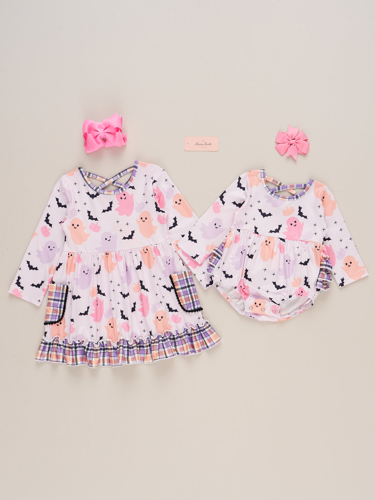 Pink & Purple Ghosts & Bats Ruffle Dress - Marie Nicole Clothing