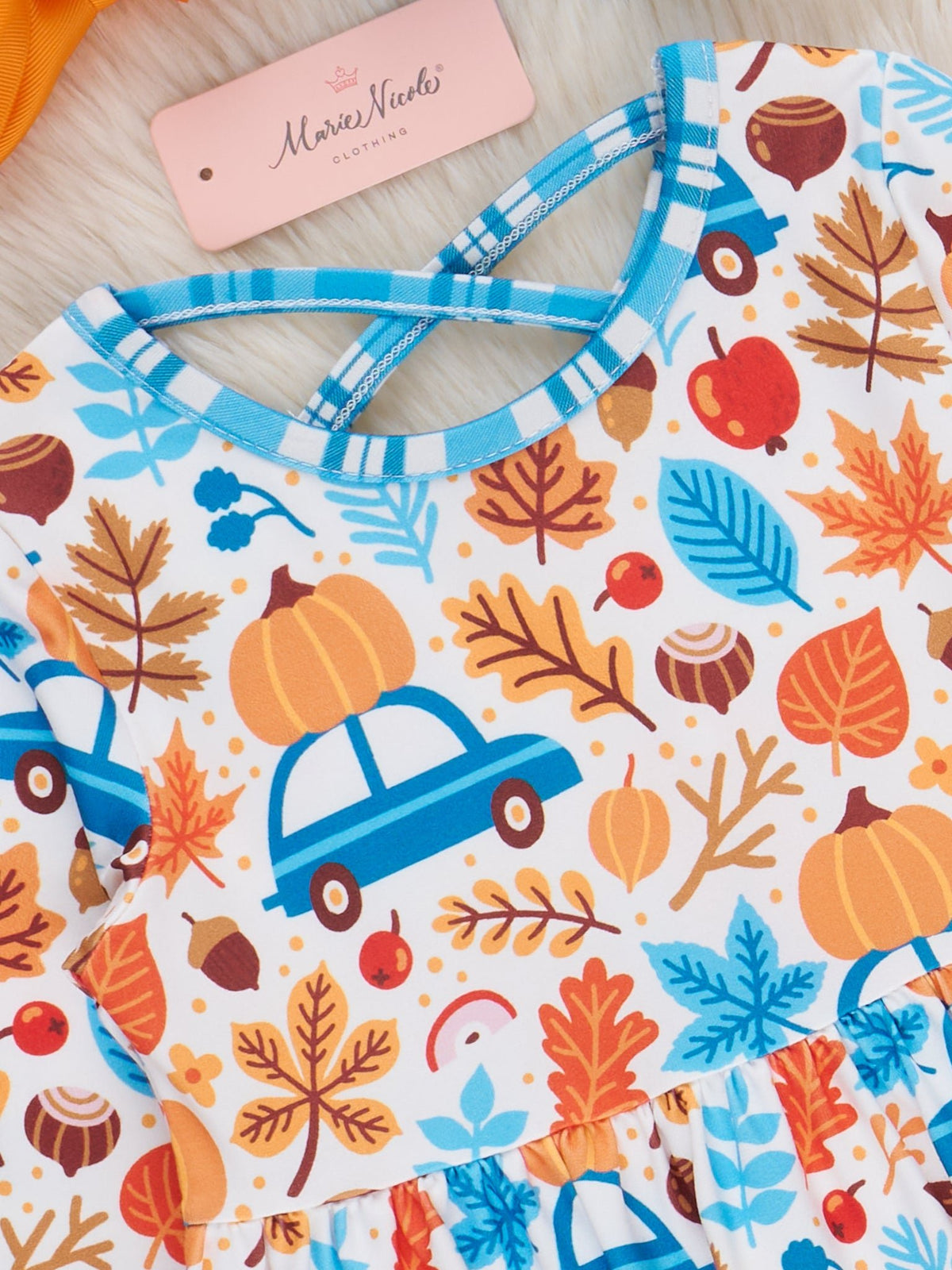 Pumpkin Posy Pickup Plaid Dress - Marie Nicole Clothing