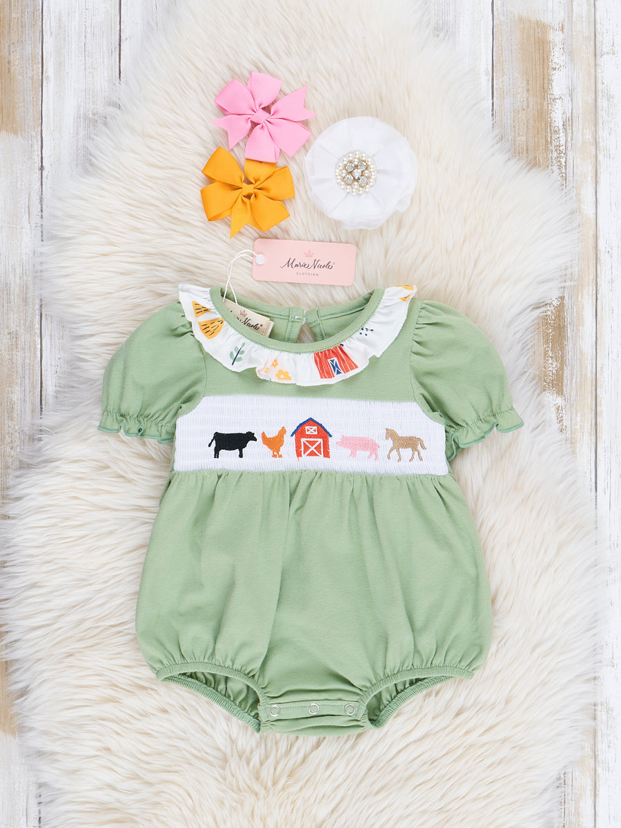 Angel Dear Cute Farm Animals Pink - Smocked Ruffle Bubble With Skirt