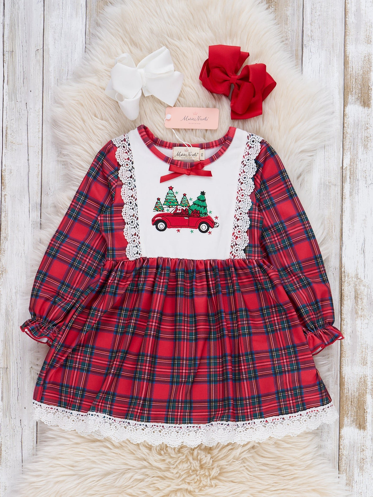 Pine Pickup Plaid Embroidered Dress - Marie Nicole Clothing