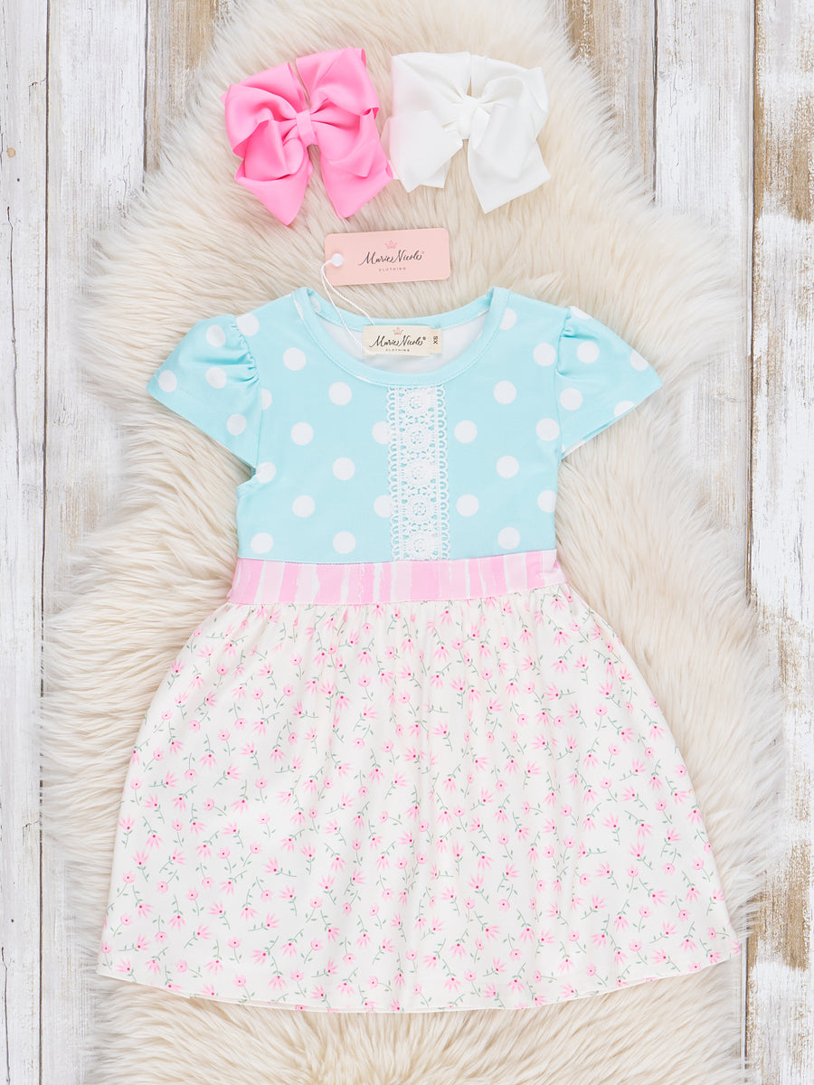 Sky Blue Polka Dot Ruffle Dress – Marie Nicole Clothing