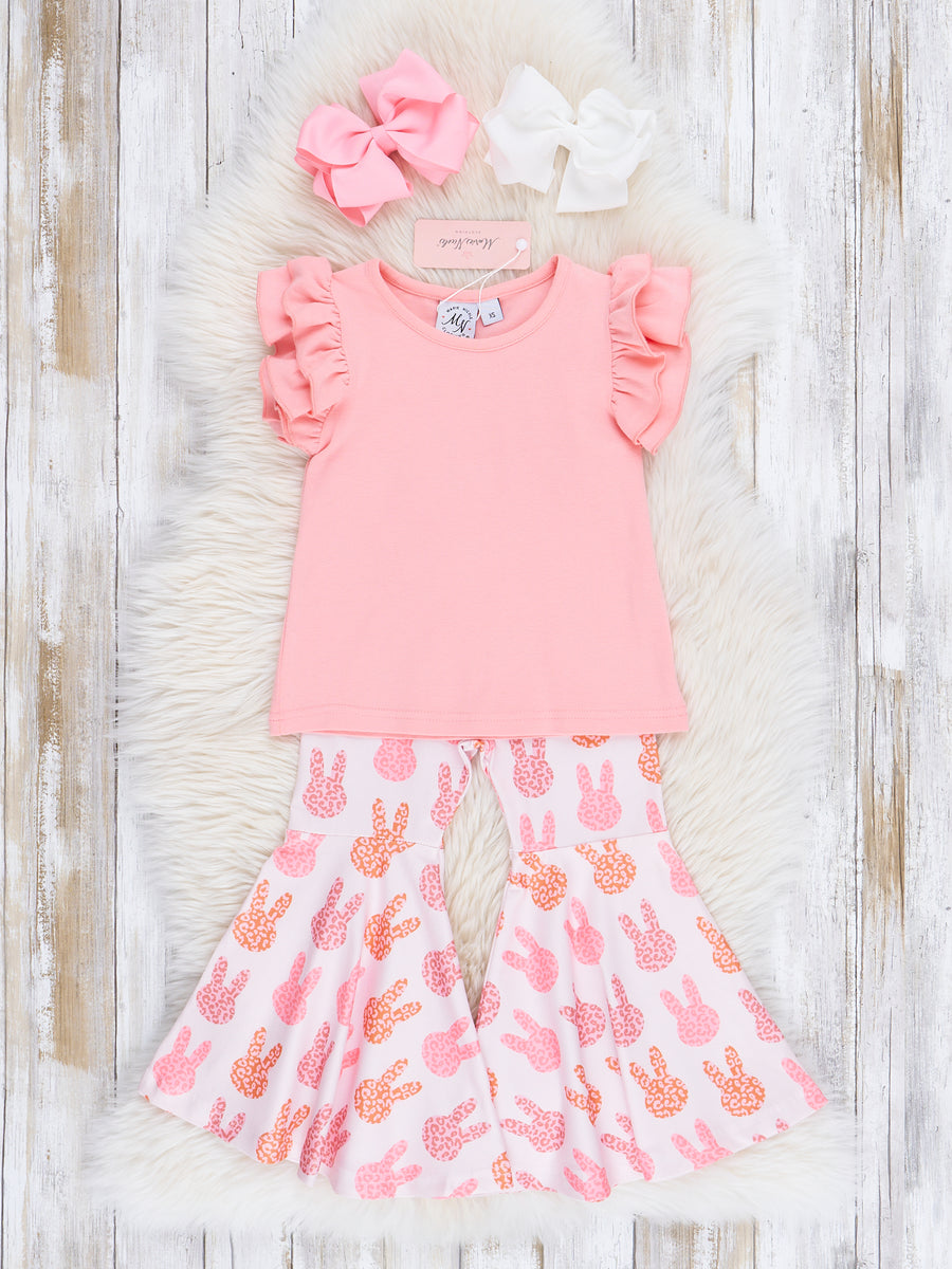 Coral Ruffle Tank & Bunny Bell Bottoms Outfit – Marie Nicole Clothing