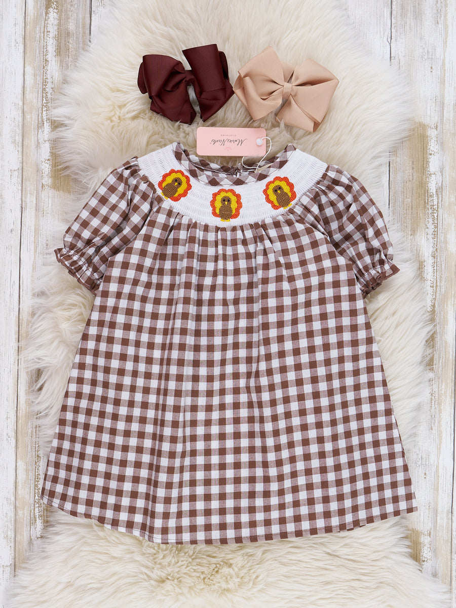 Autumn Gingham Smocked Turkey Dress Autumn Gingham Smocked Turkey Dress