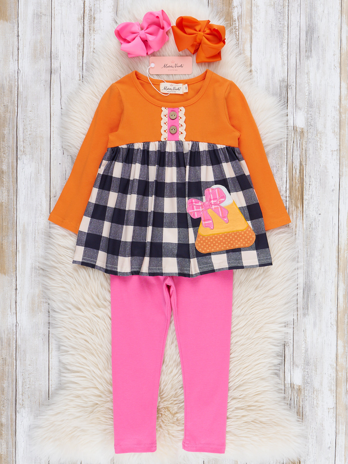 Sweet as Candy Corn Embroidered Ruffle Outfit - Marie Nicole Clothing
