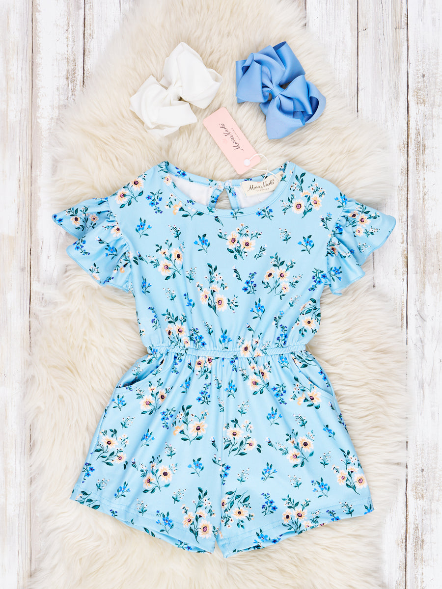 Cornflower Blue Floral Ruffle Jumpsuit Marie Nicole Clothing