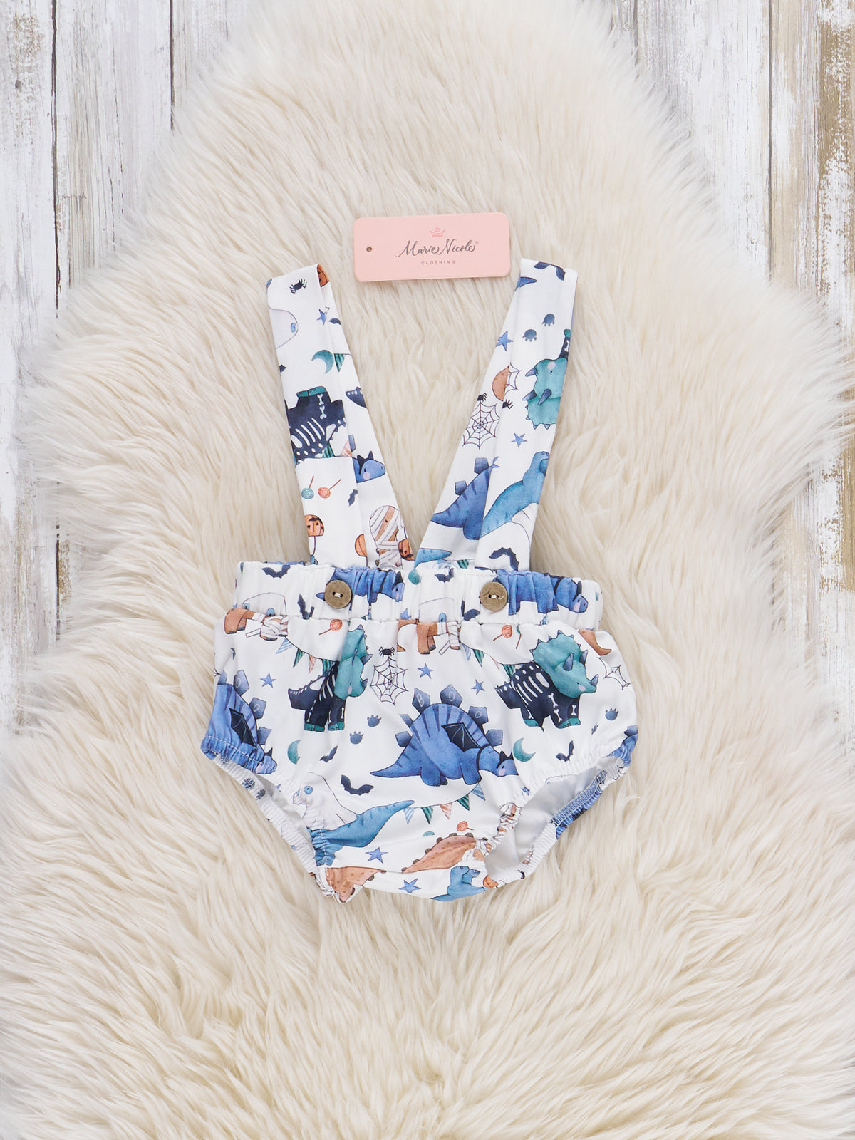 Dinosaurs & Cobwebs Overall Bloomers Outfit - Marie Nicole Clothing