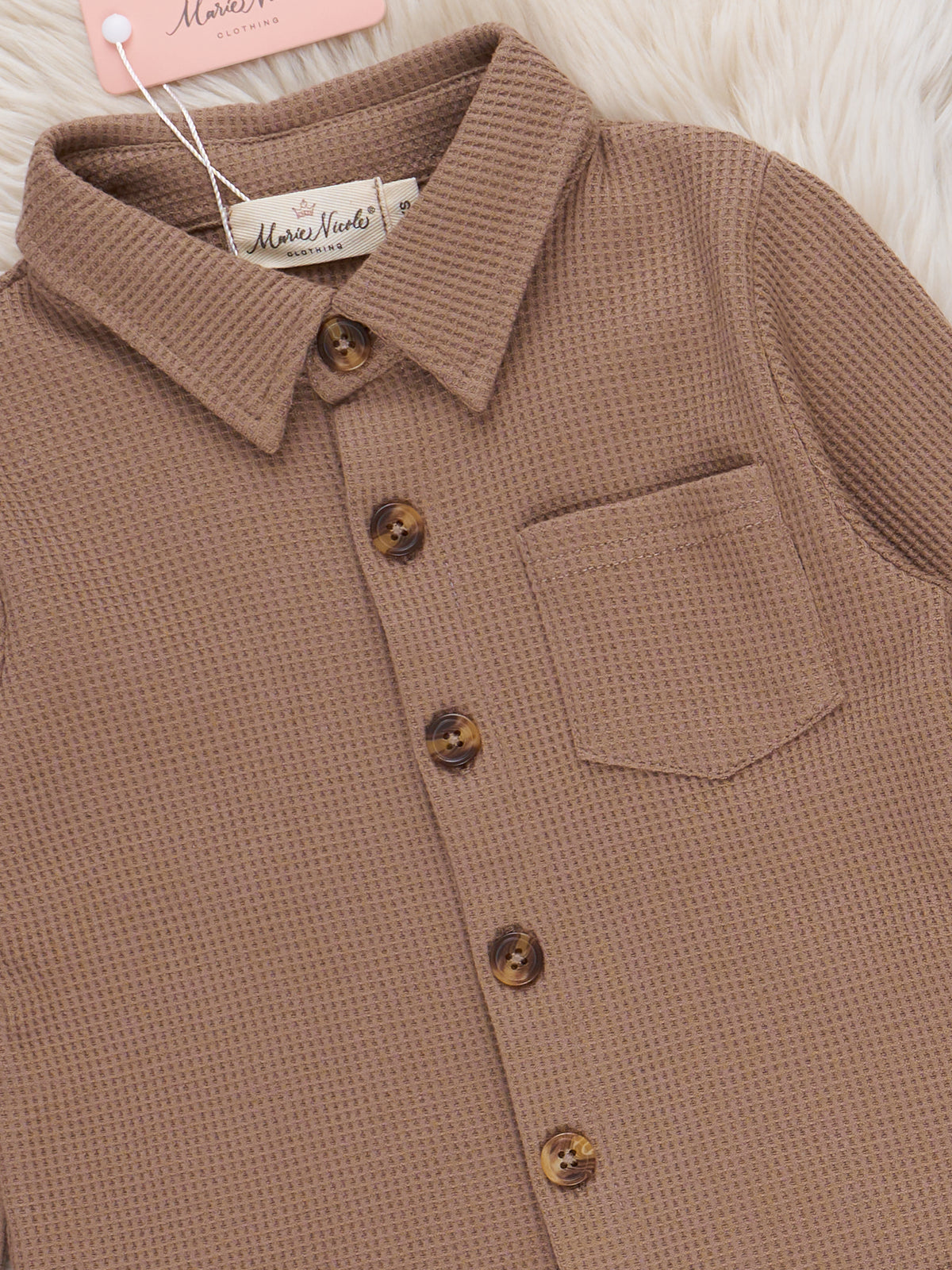 Little Gent Button-Up Shirt - Brown - Marie Nicole Clothing