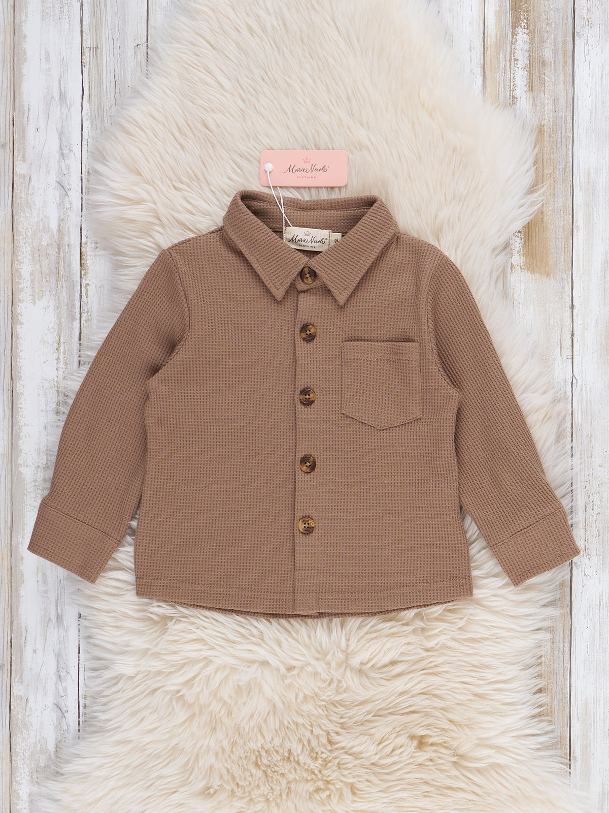 Little Gent Button-Up Shirt - Brown - Marie Nicole Clothing