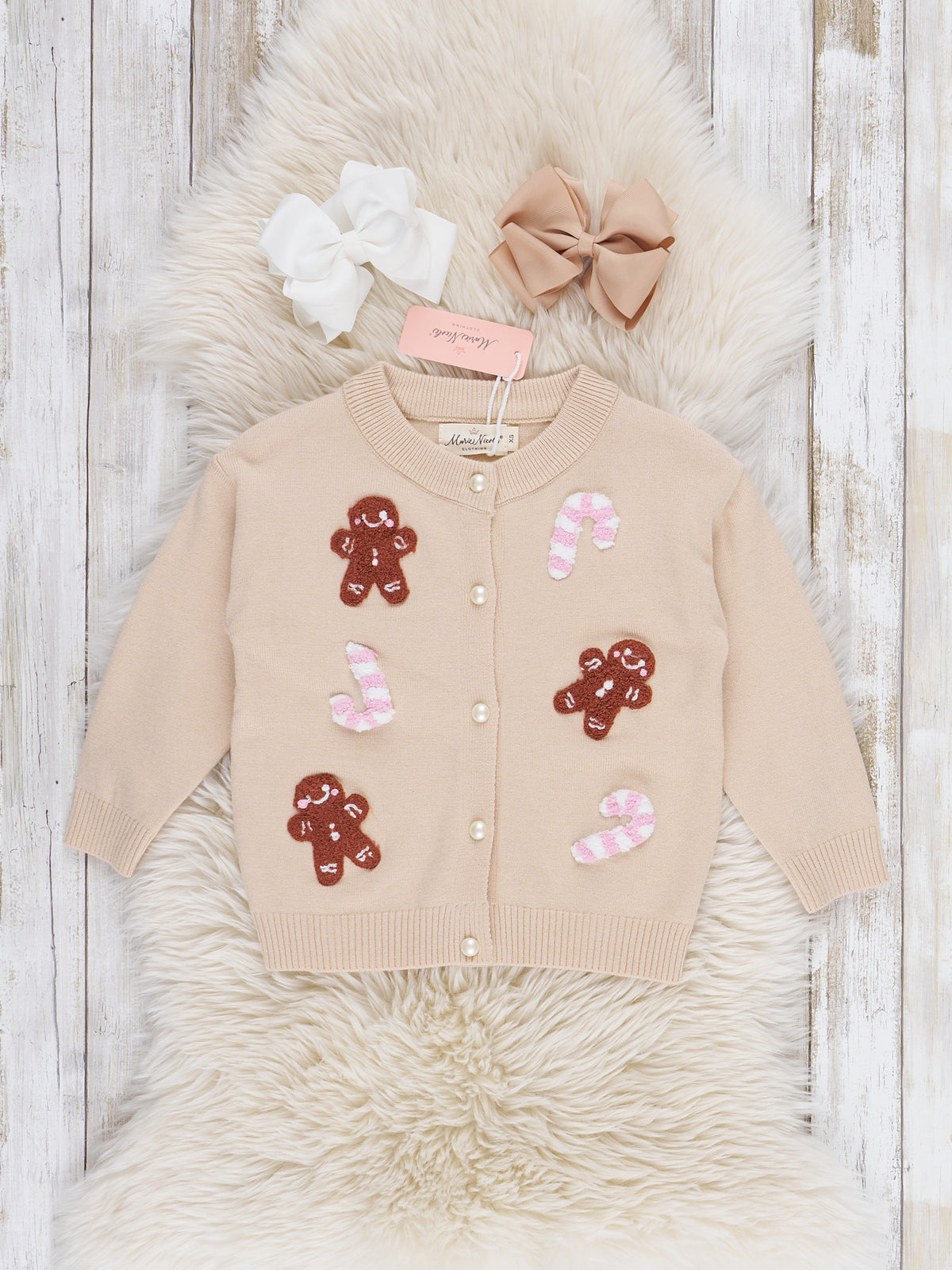 Candy Cane & Gingerbread Cardigan - Marie Nicole Clothing
