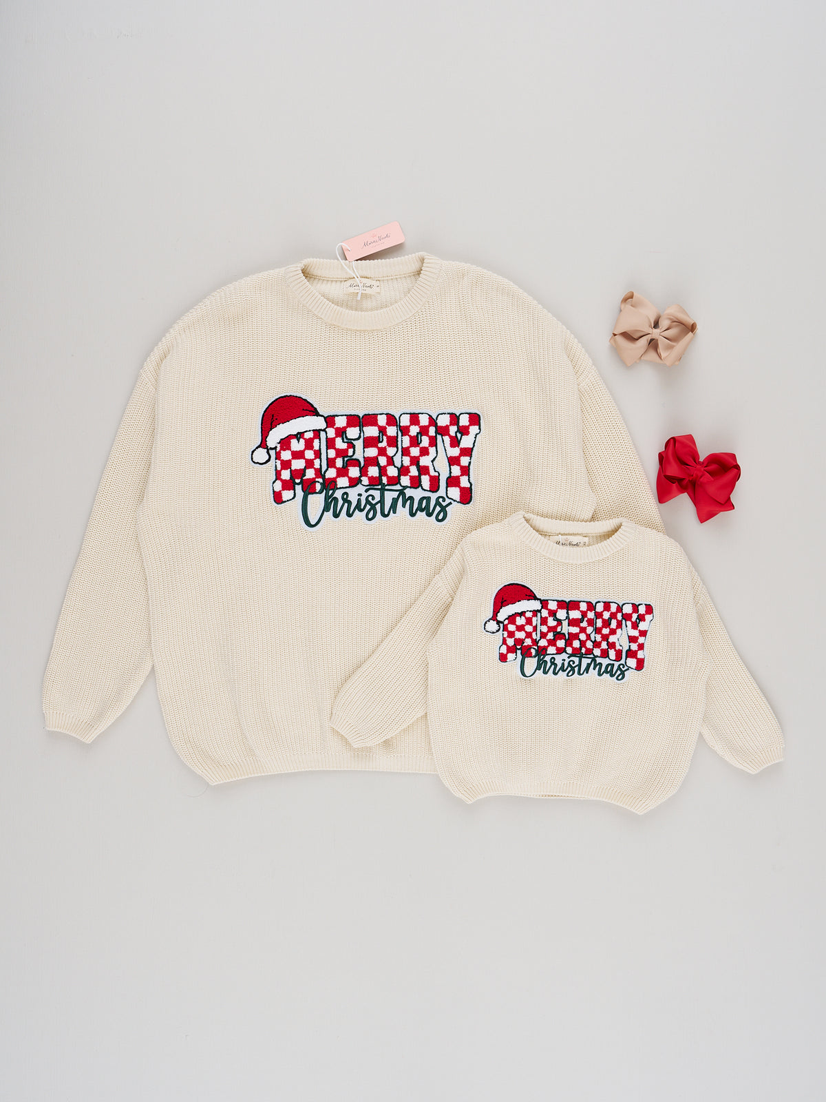 "Merry Christmas" Checkered Oversized Sweater - Marie Nicole Clothing