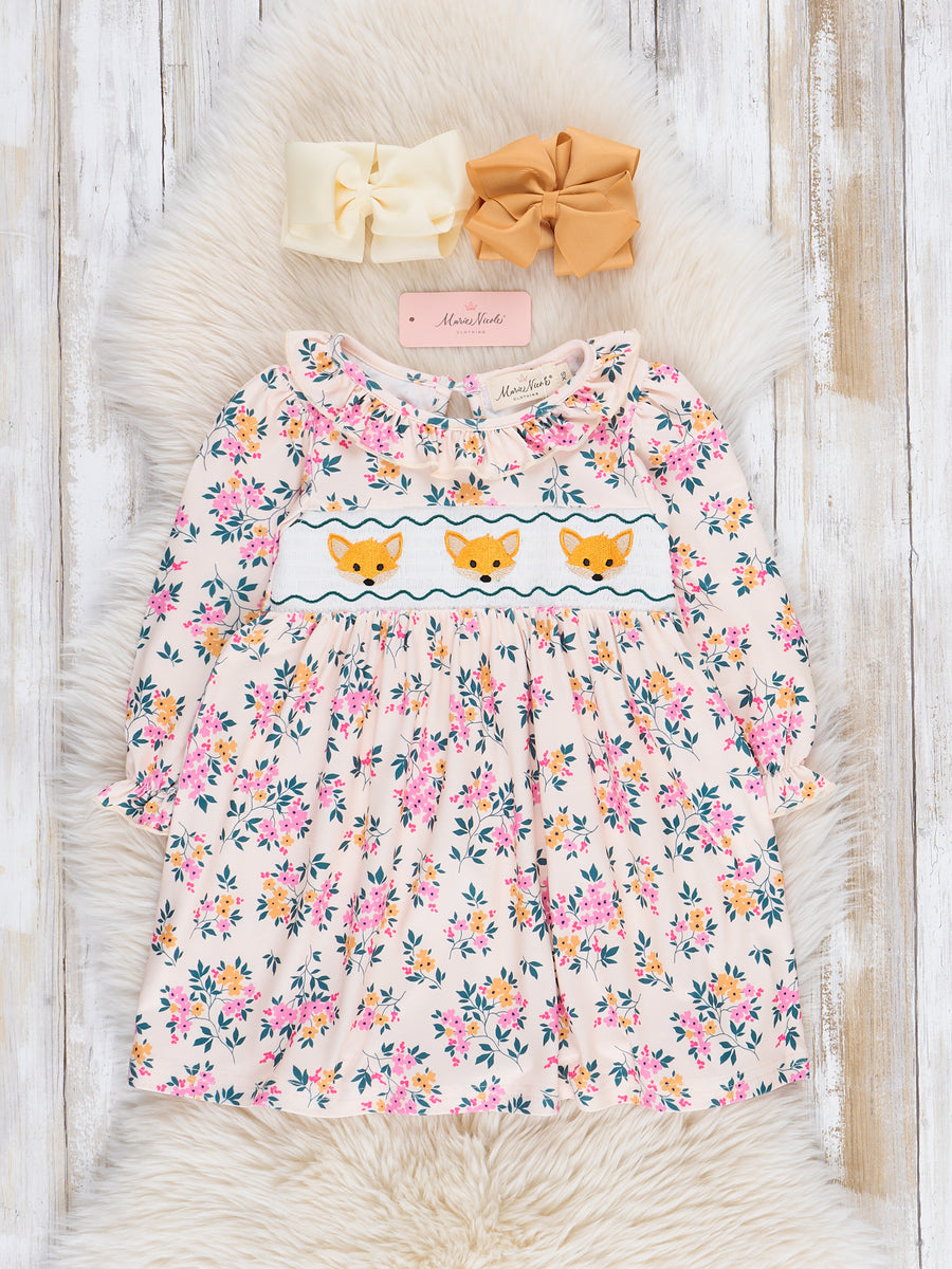 Hunter Green Floral Smocked Little Fox Dress – Marie Nicole Clothing