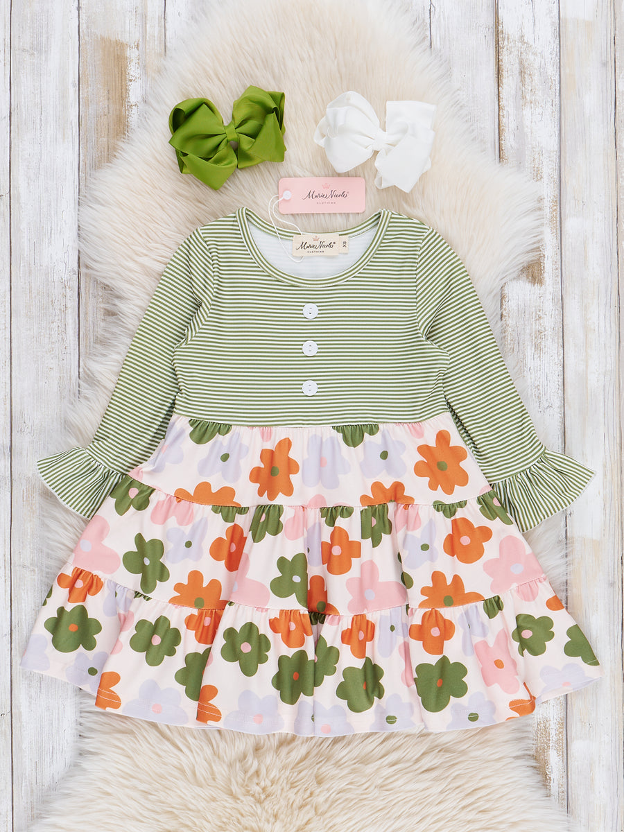 green dress with orange flowers Women's Organic Cotton Midi Dress main image 1