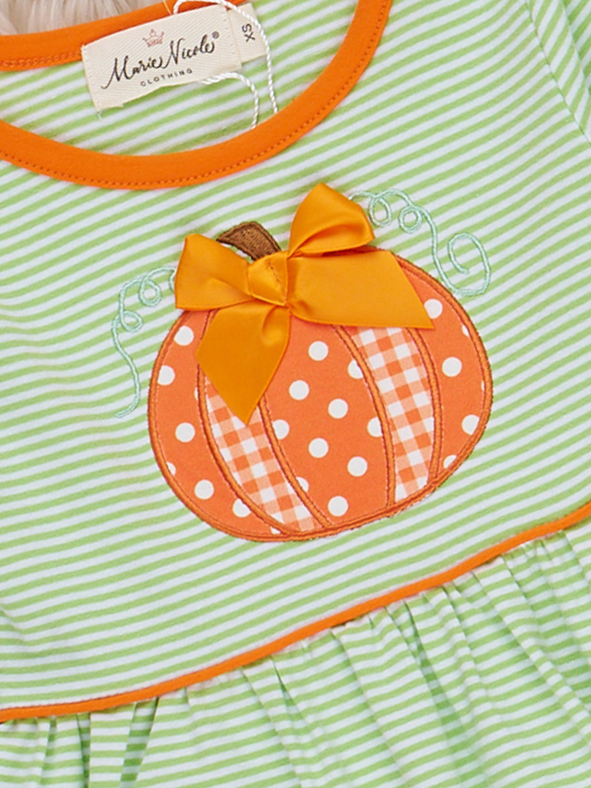 Pumpkin Spiced Stripes Embroidered Dress - Marie Nicole Clothing