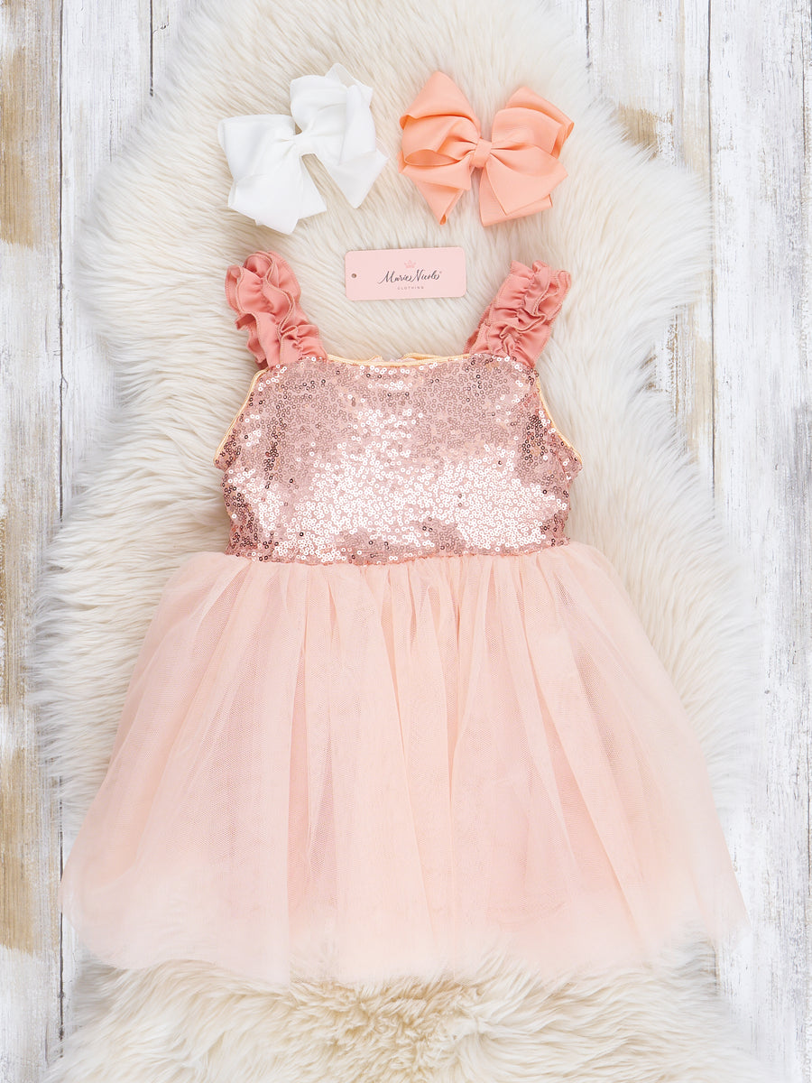 Rose Gold Ruffle Sparkle Party Dress Rose Gold Ruffle Sparkle Party Dress