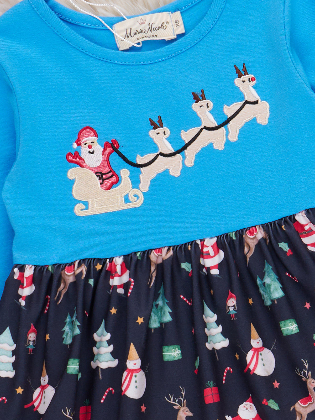 Reindeer Night Christmas Embroidered Dress - Marie Nicole Clothing