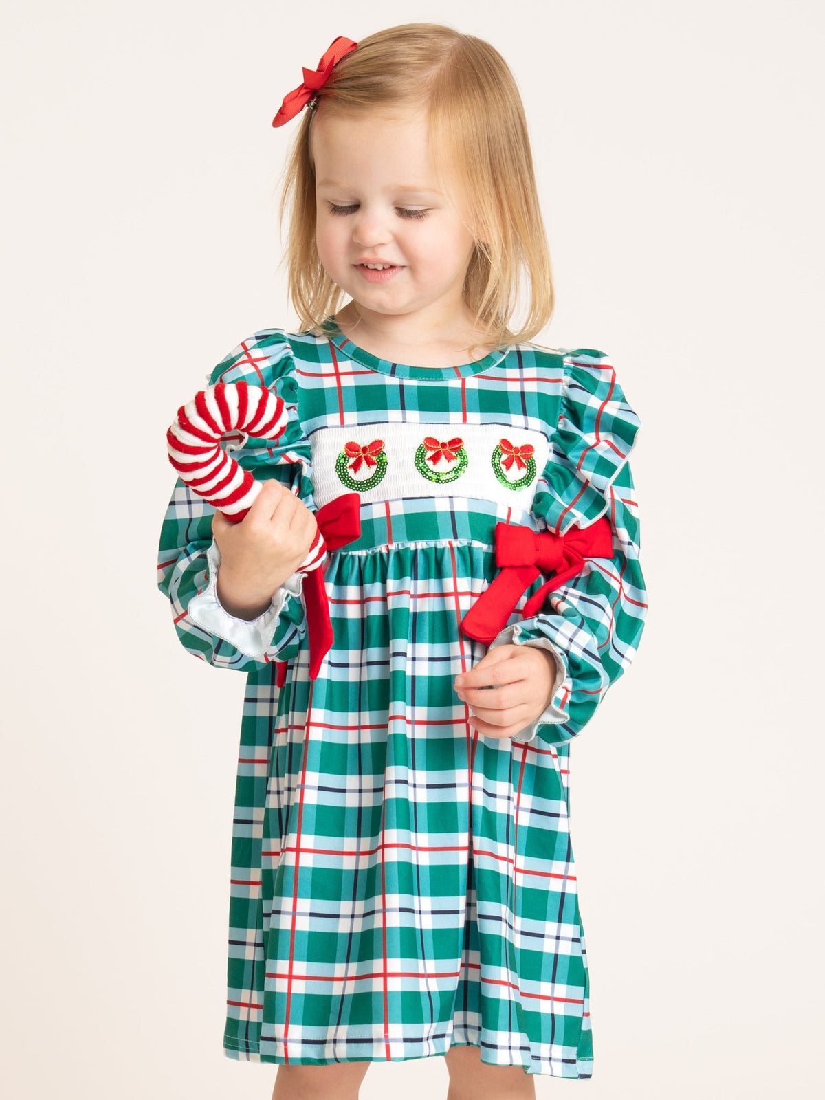 Magic Wreath Smocked Plaid Bow Dress - Marie Nicole Clothing