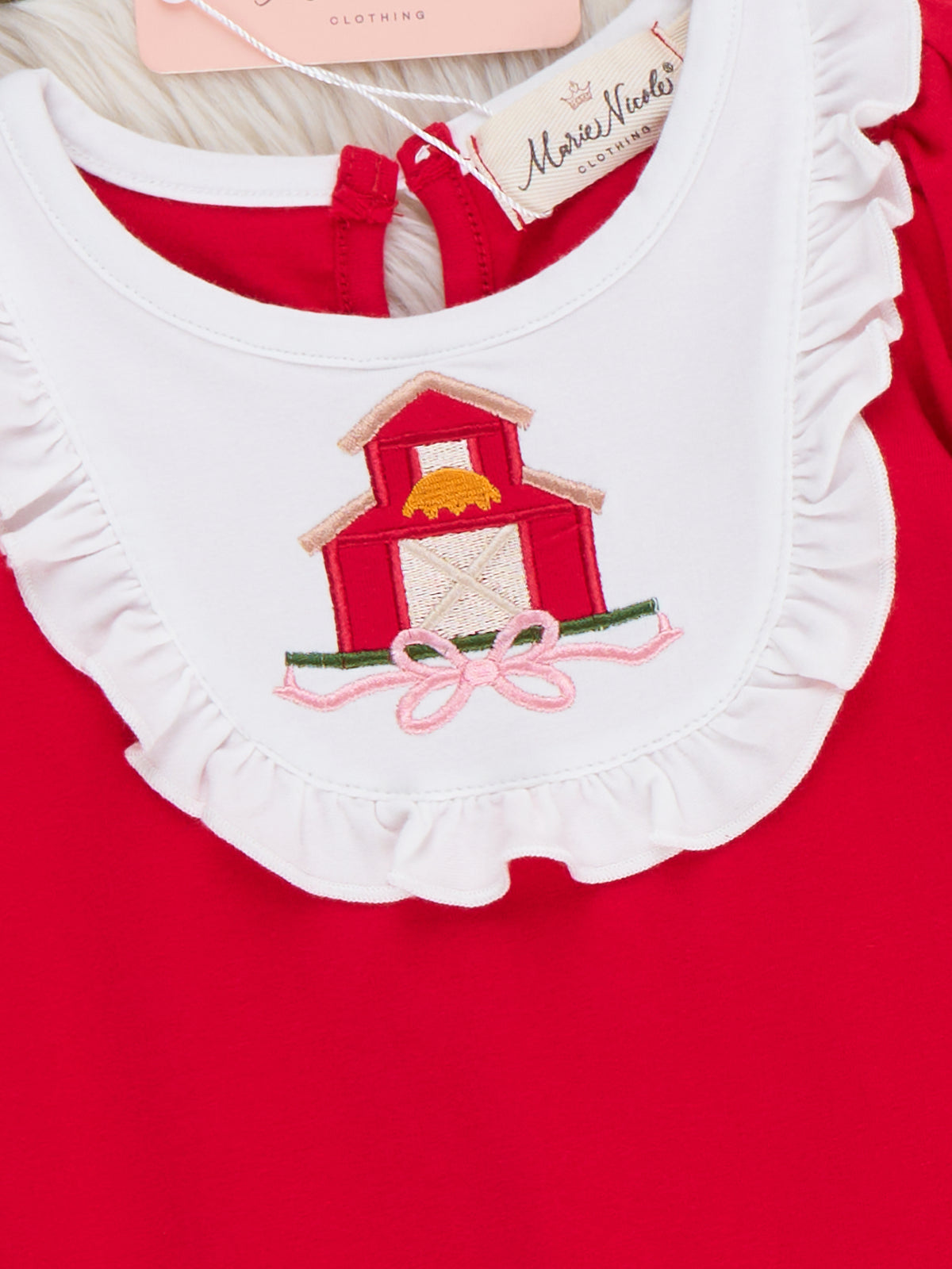 Country Barn Embroidered Ruffle Romper - Marie Nicole Clothing