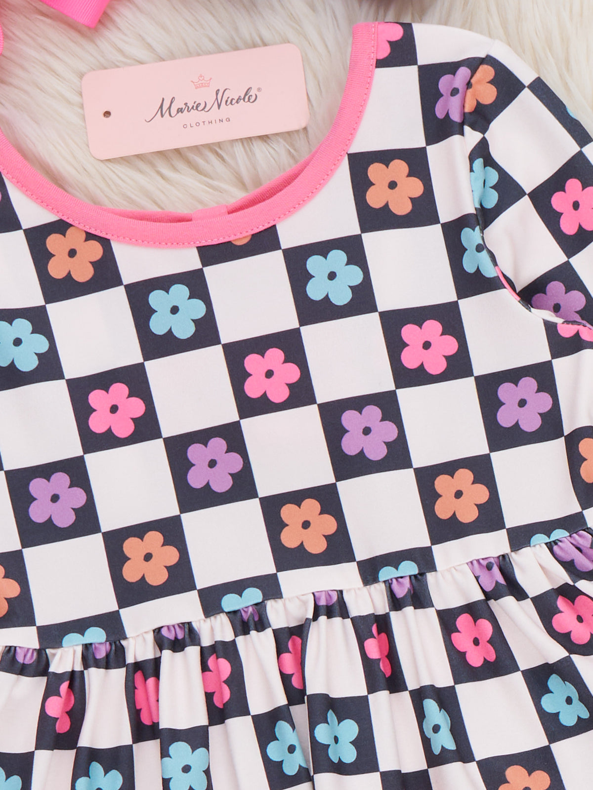 Checkered Petal Grove Ruffle Dress - Marie Nicole Clothing