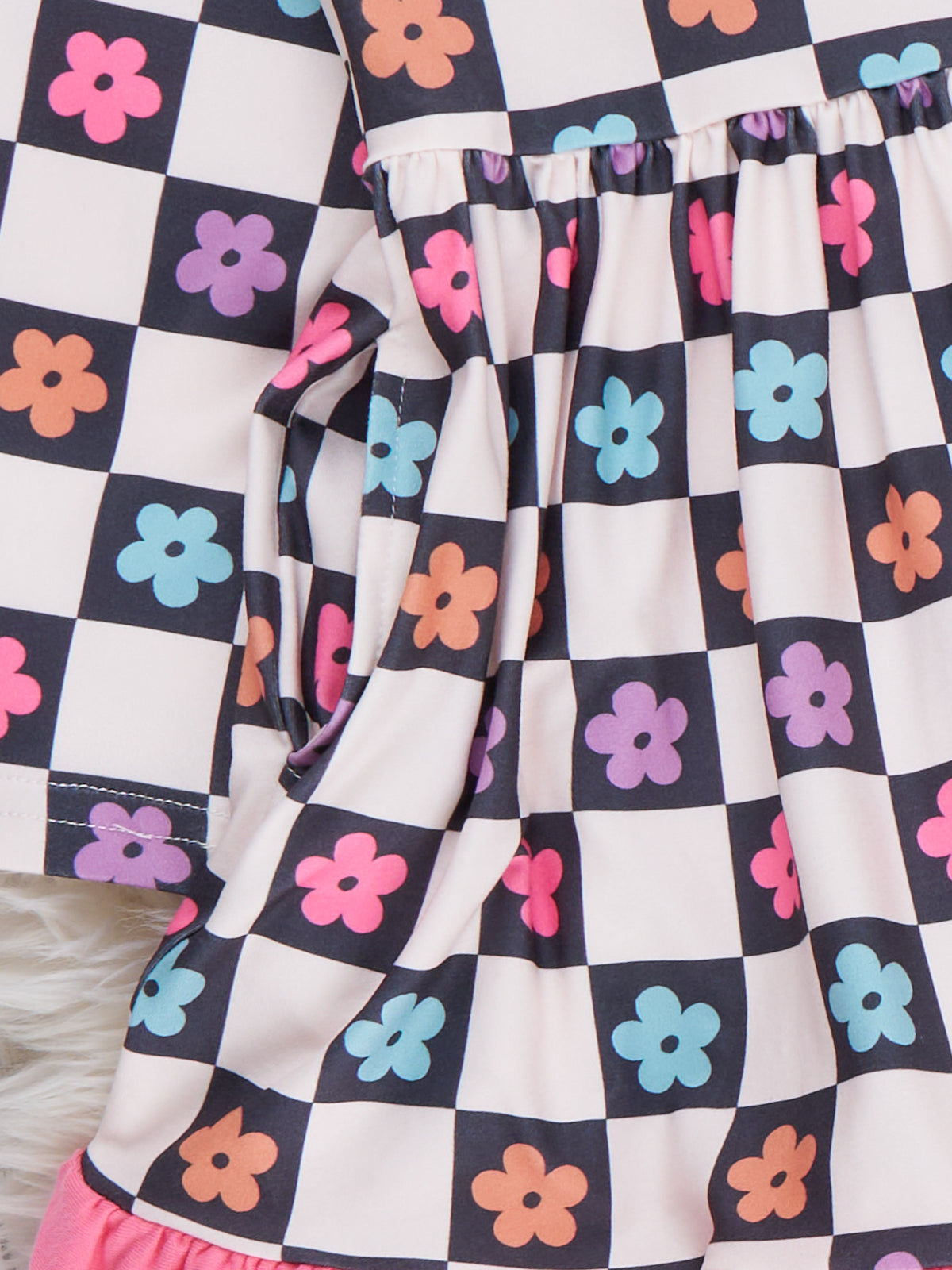 Checkered Petal Grove Ruffle Dress - Marie Nicole Clothing