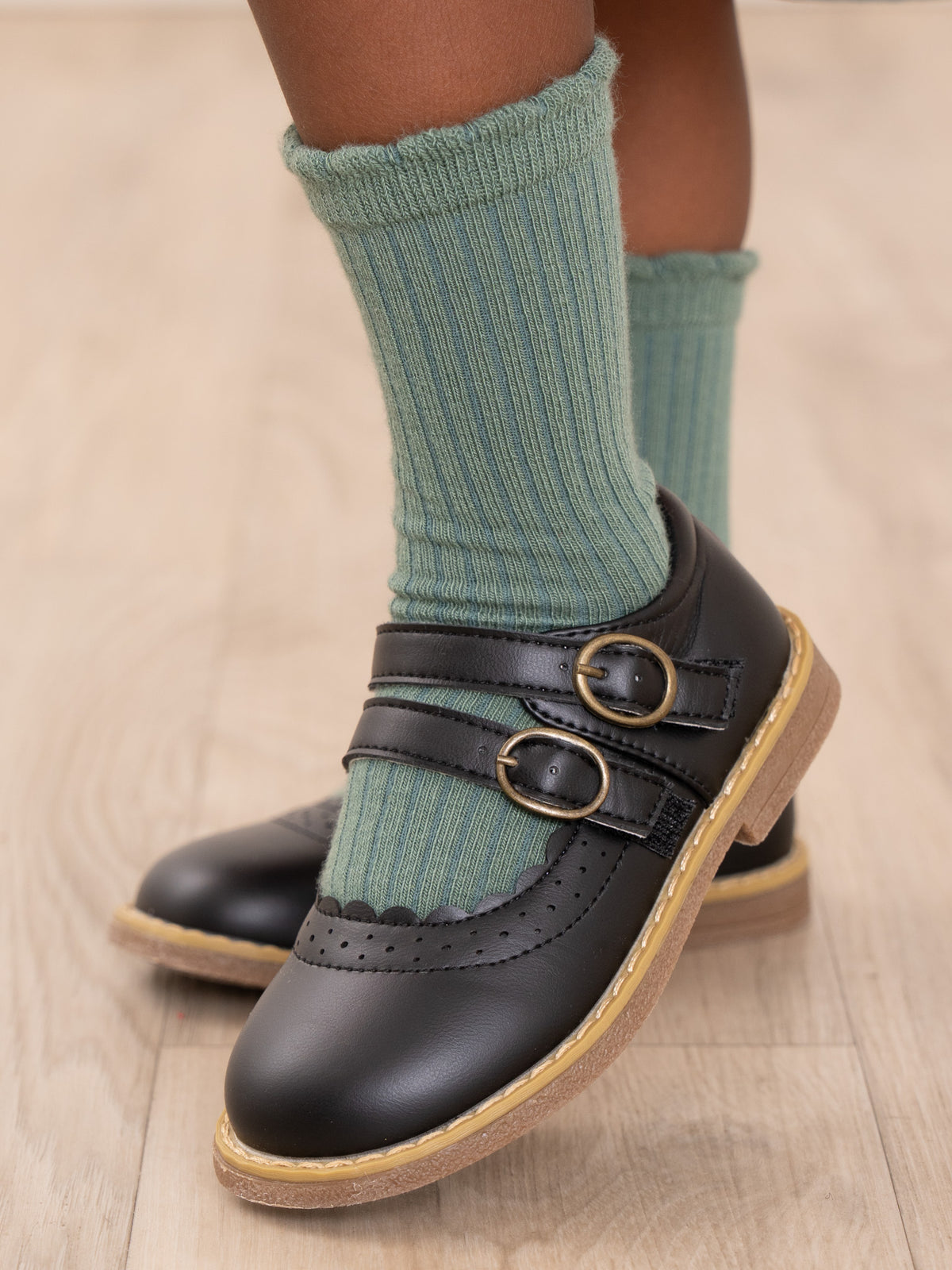 Double Buckle Mary Jane Hard Sole Shoes- Black - Marie Nicole Clothing