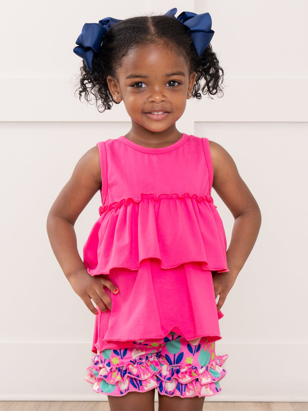 Ruffle Hem Shorts - Tulips - Marie Nicole Clothing