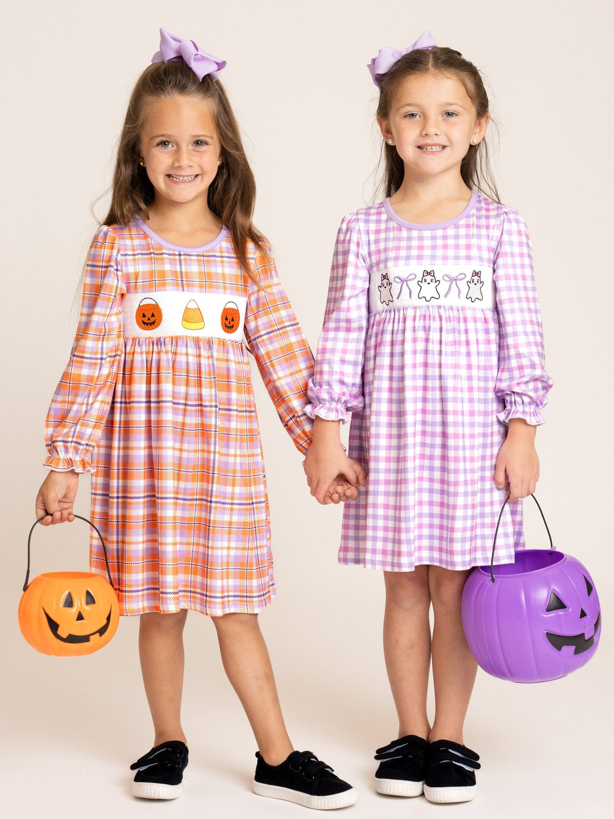 Jack-o'-Lantern Basket Smocked Plaid Dress - Marie Nicole Clothing