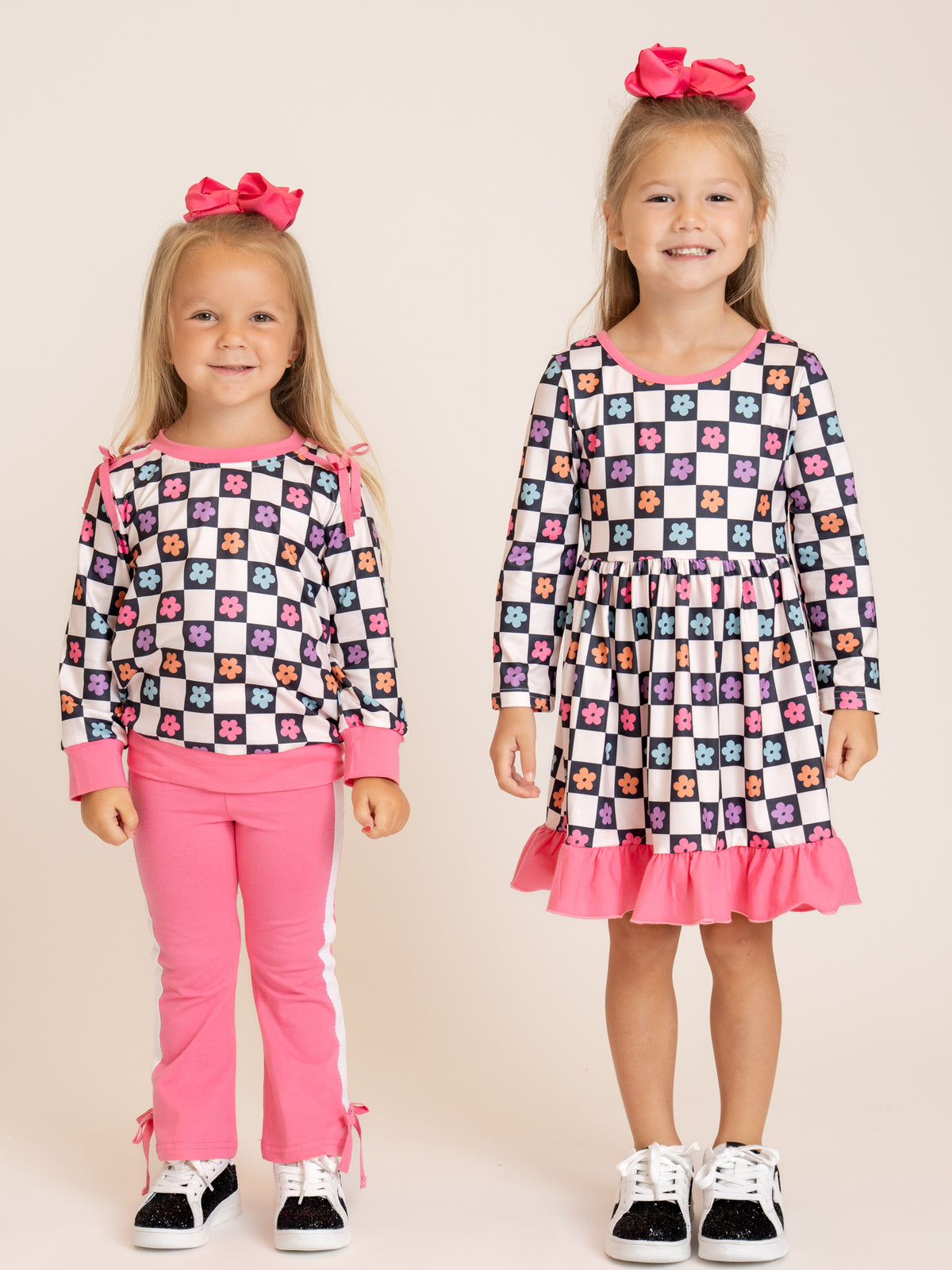 Checkered Petal Grove Ruffle Dress - Marie Nicole Clothing