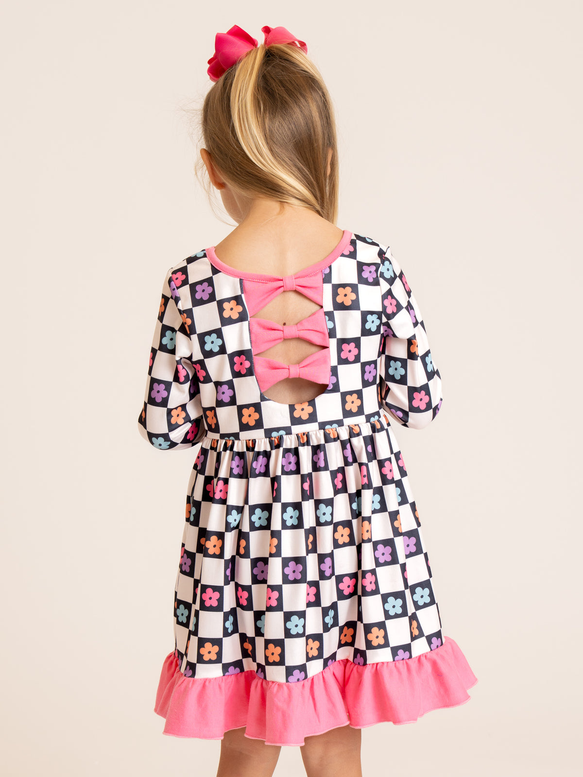 Checkered Petal Grove Ruffle Dress - Marie Nicole Clothing