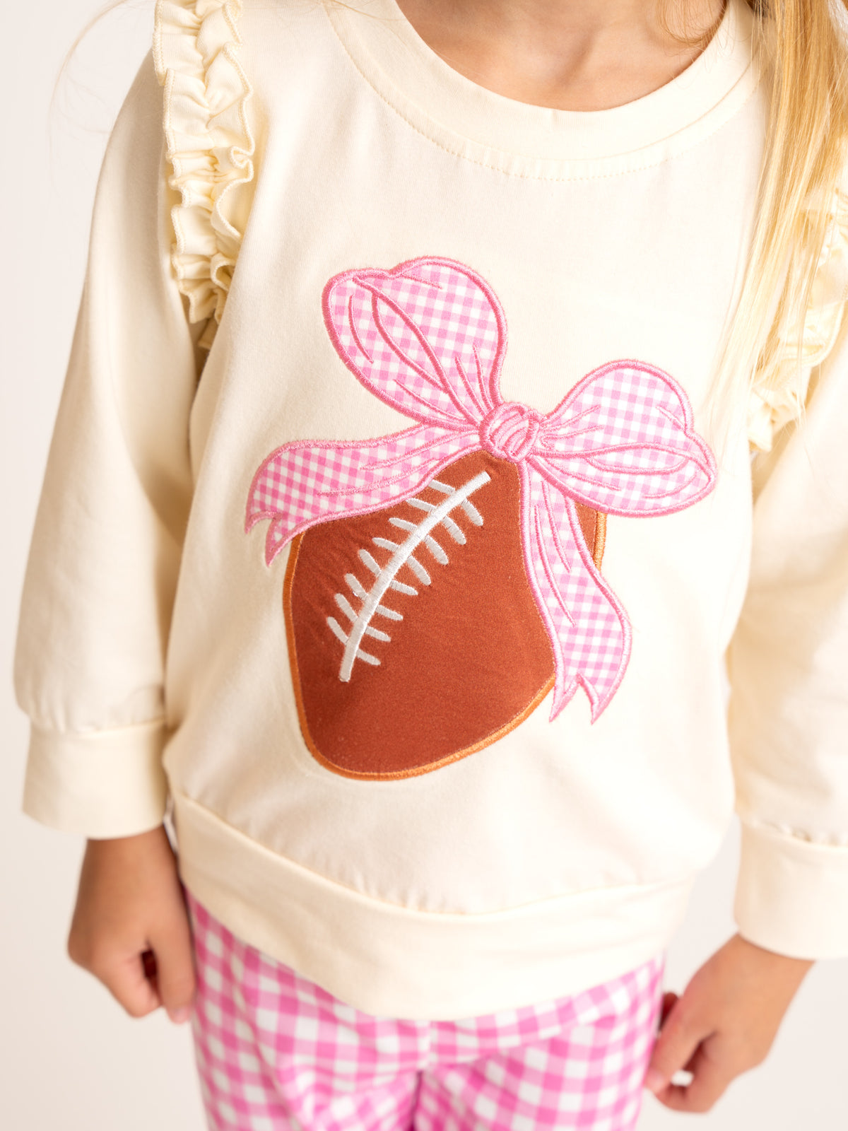 Touchdown Bow Embroidered Gingham Outfit - Marie Nicole Clothing