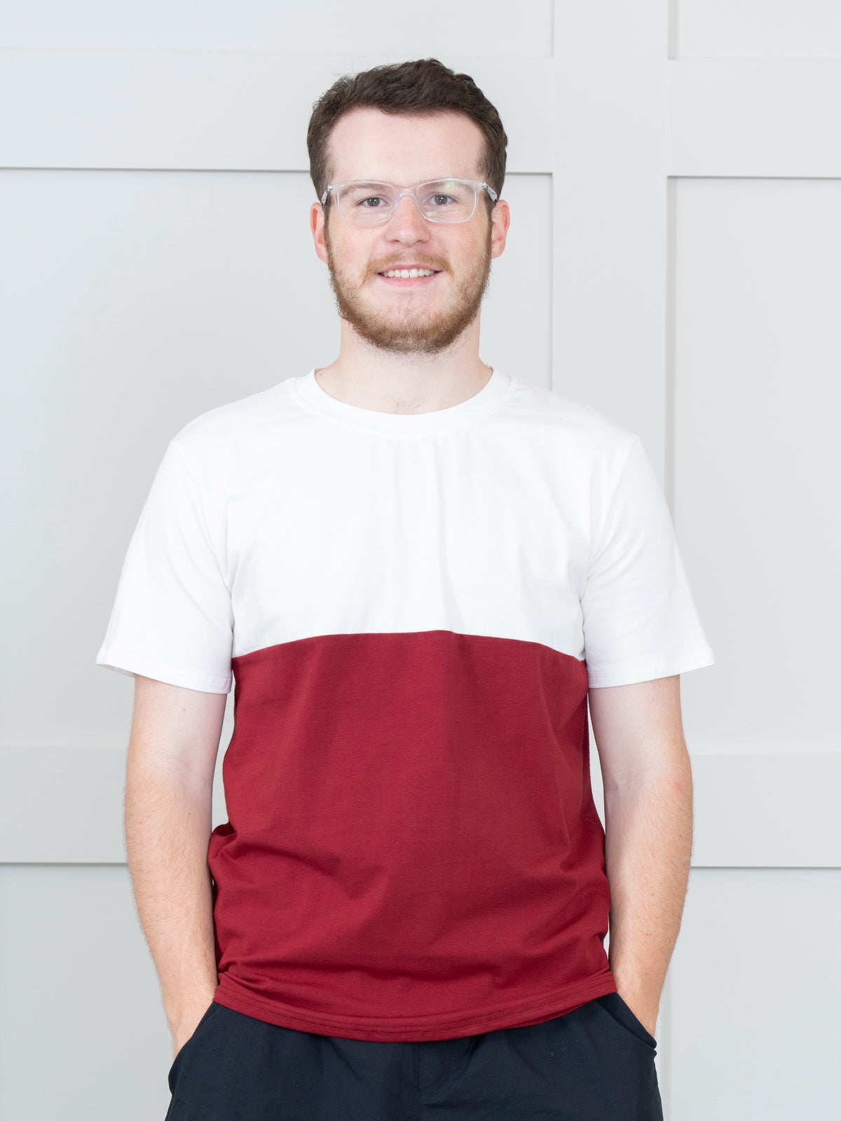 Unisex Maroon & White Color Block Shirt - Marie Nicole Clothing