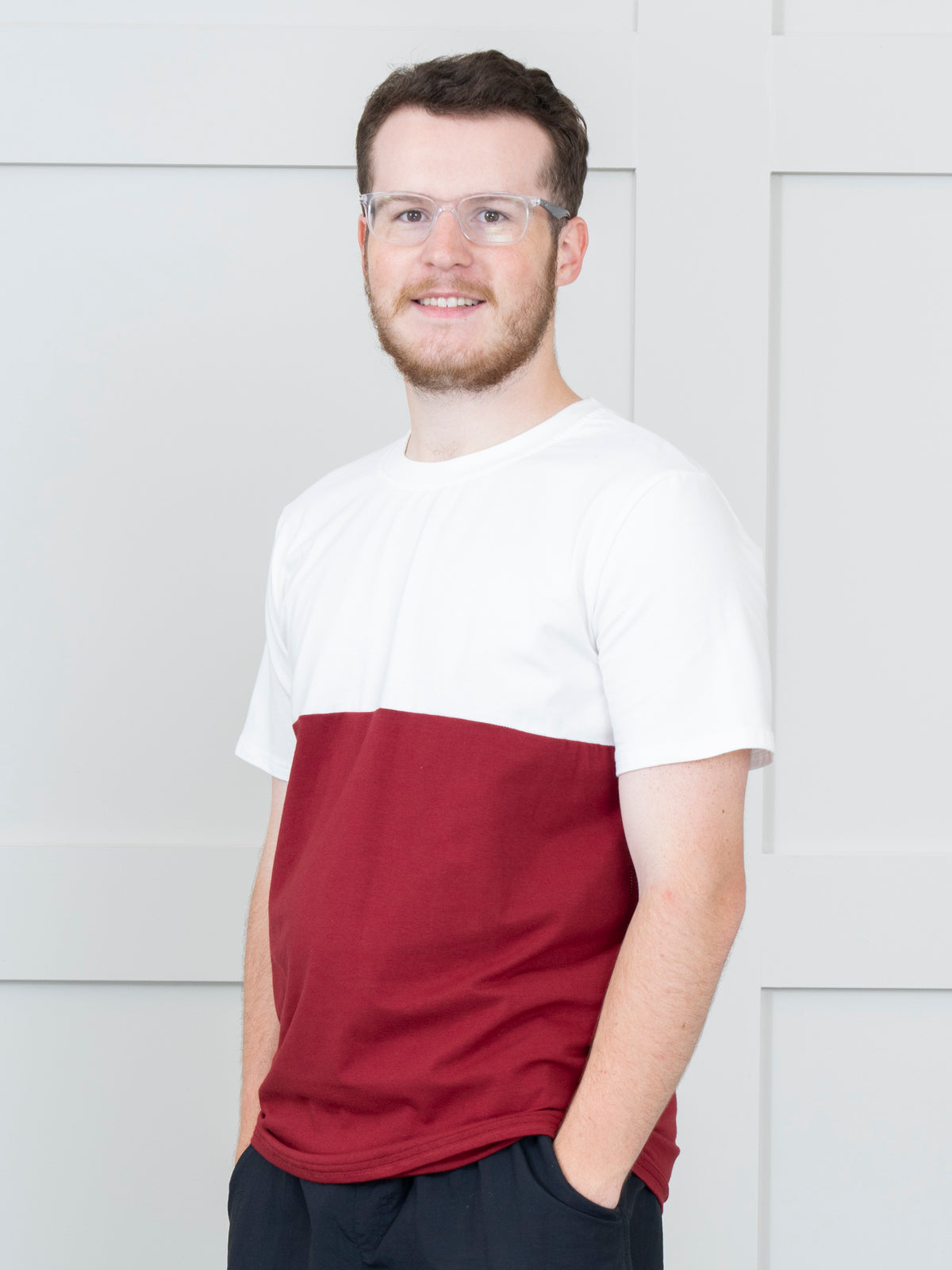 Unisex Maroon & White Color Block Shirt - Marie Nicole Clothing