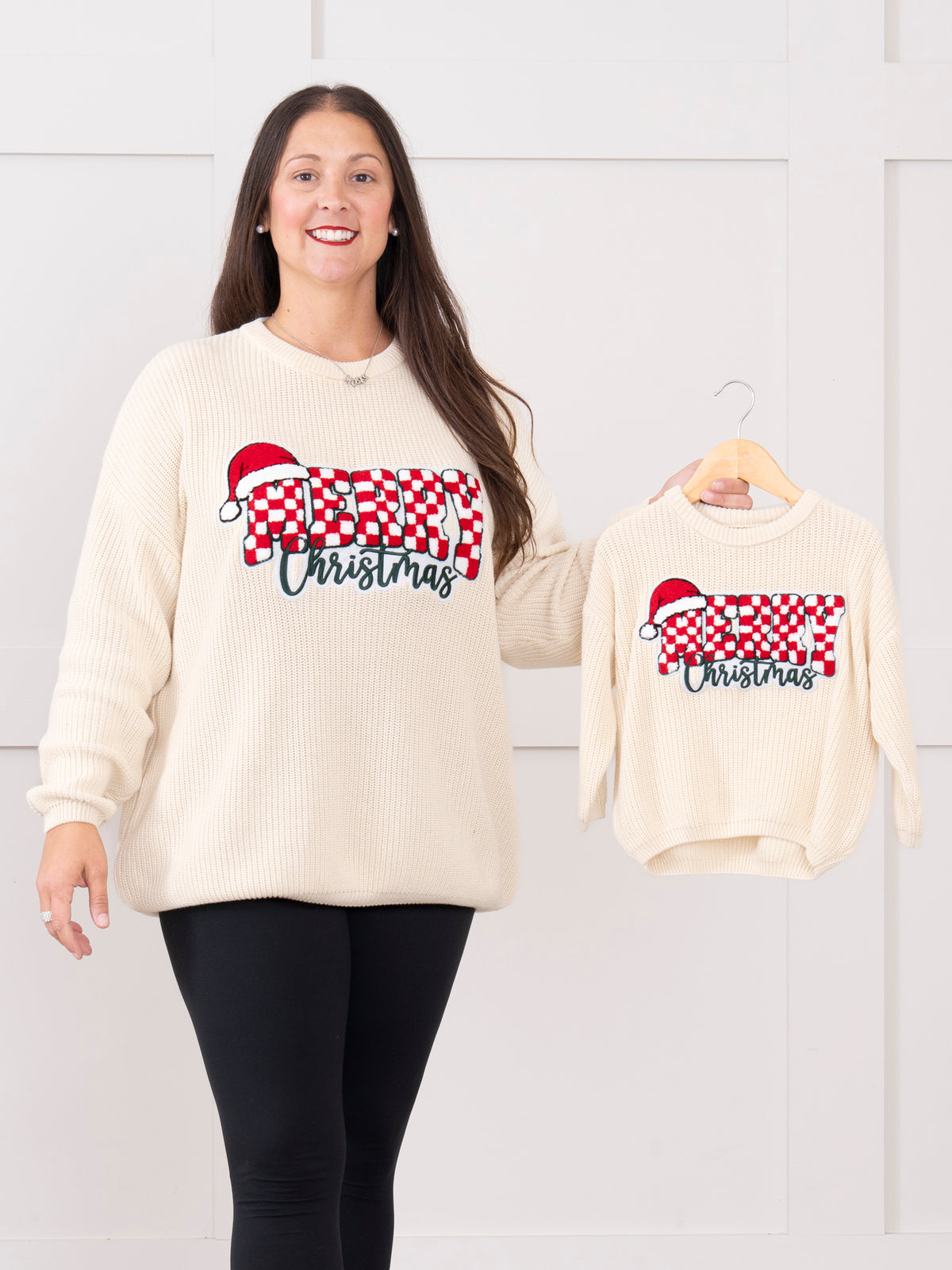 "Merry Christmas" Checkered Oversized Sweater - Marie Nicole Clothing