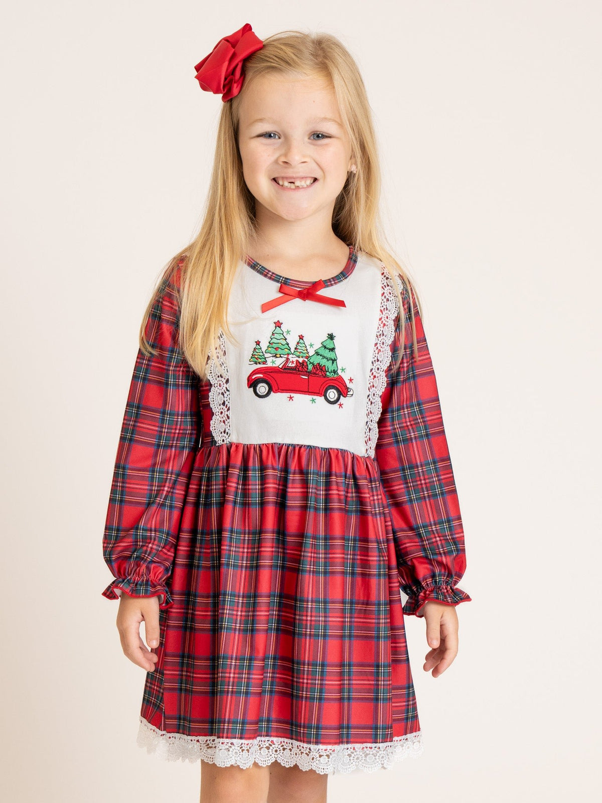 Pine Pickup Plaid Embroidered Dress - Marie Nicole Clothing