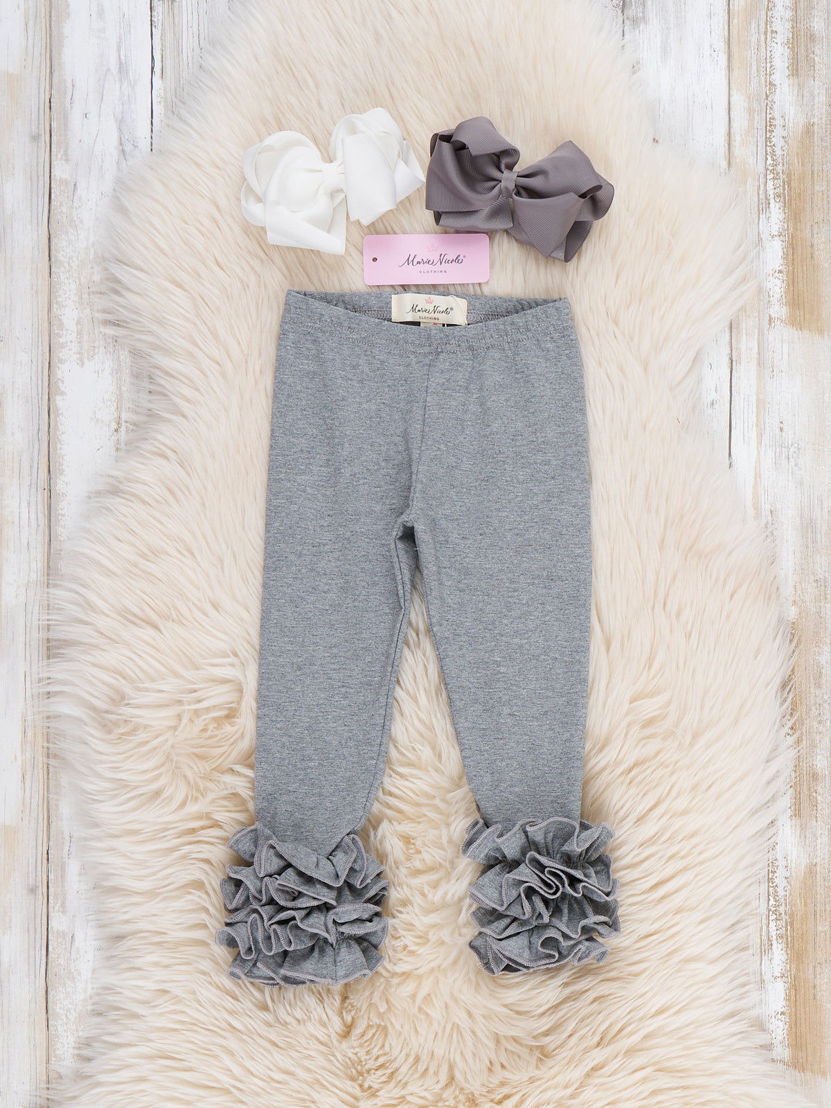 Cotton Icing Ruffle Leggings - Heather Grey - Marie Nicole Clothing