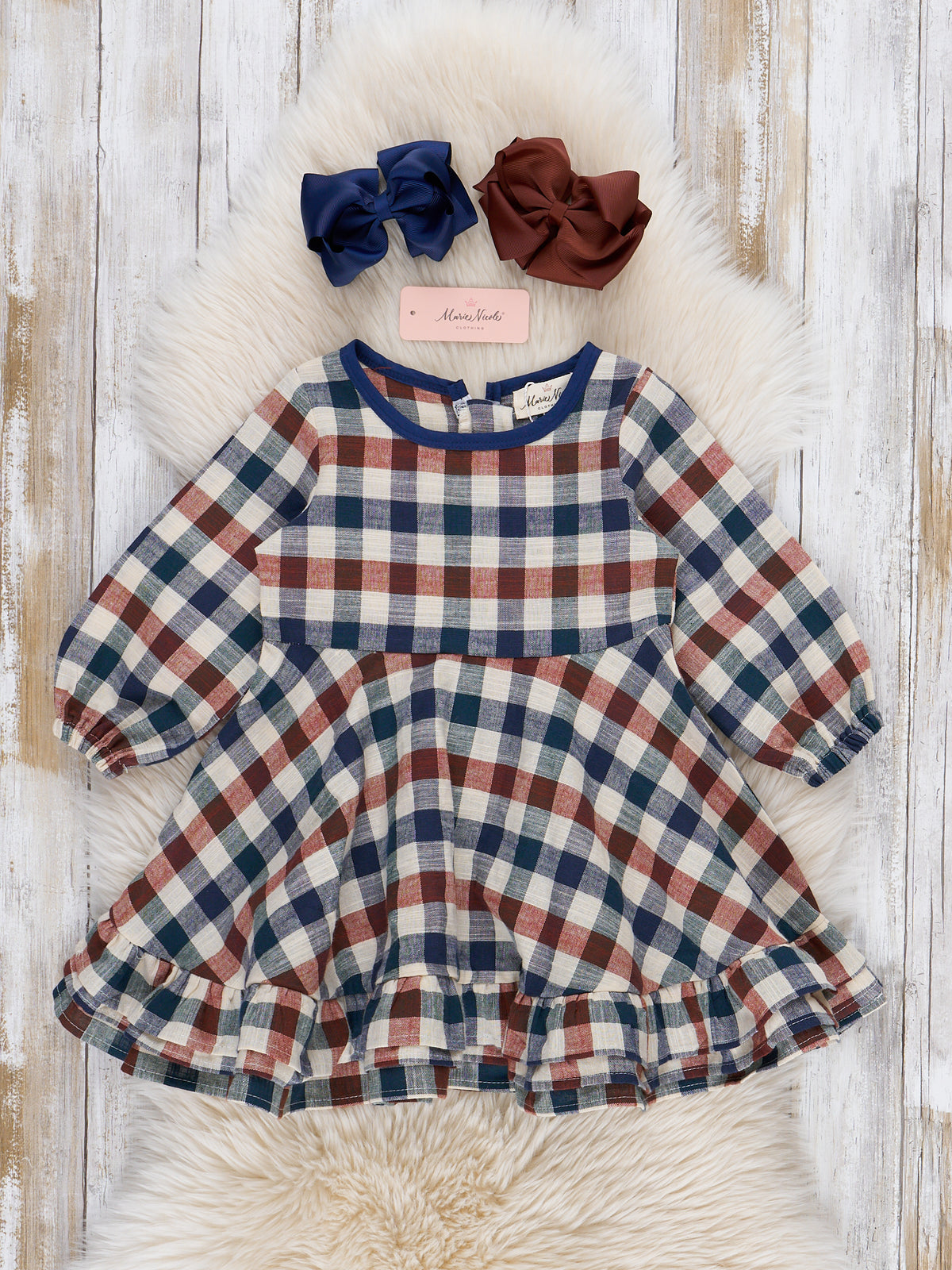 Fall Vintage Plaid Ruffle Swing Dress - Marie Nicole Clothing