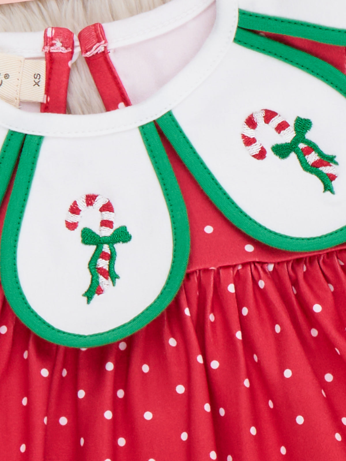Candy Cane Embroidered Scalloped Collar Bow Dress - Marie Nicole Clothing