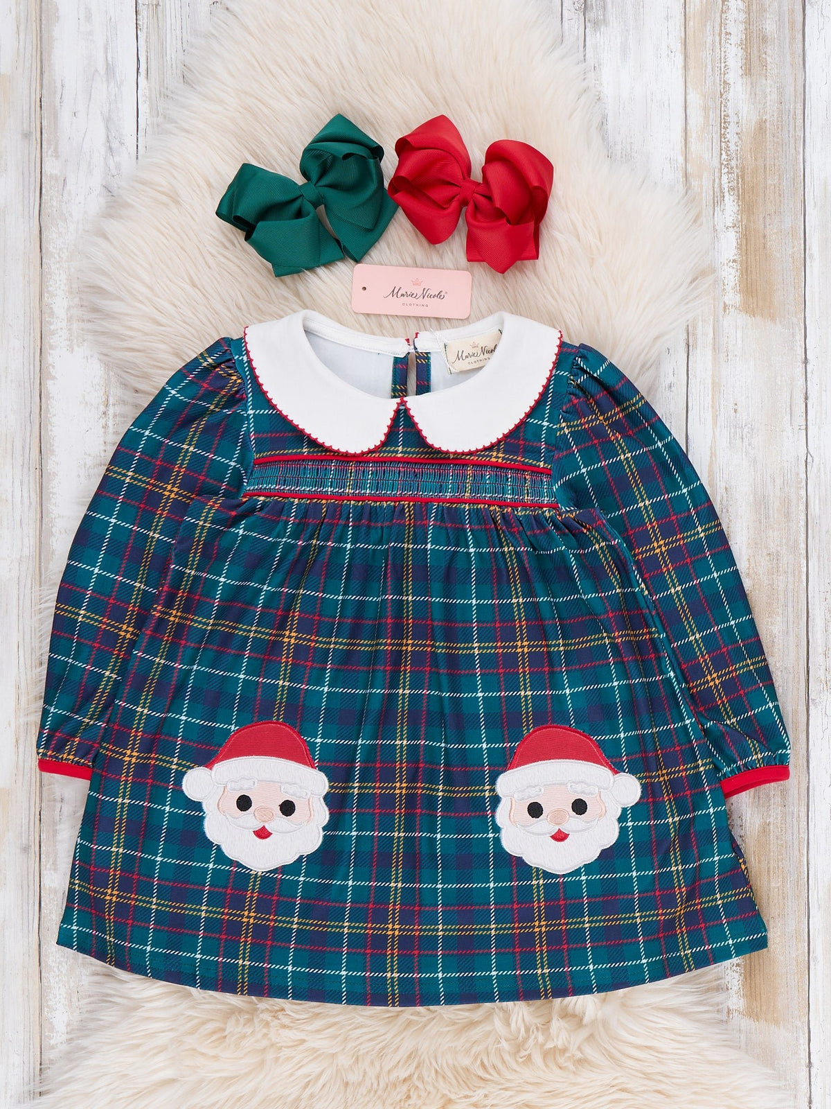 Santa Tartan Smocked Dress - Marie Nicole Clothing