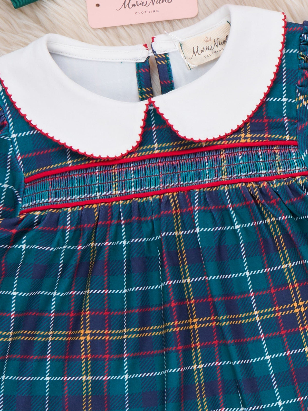 Santa Tartan Smocked Dress - Marie Nicole Clothing