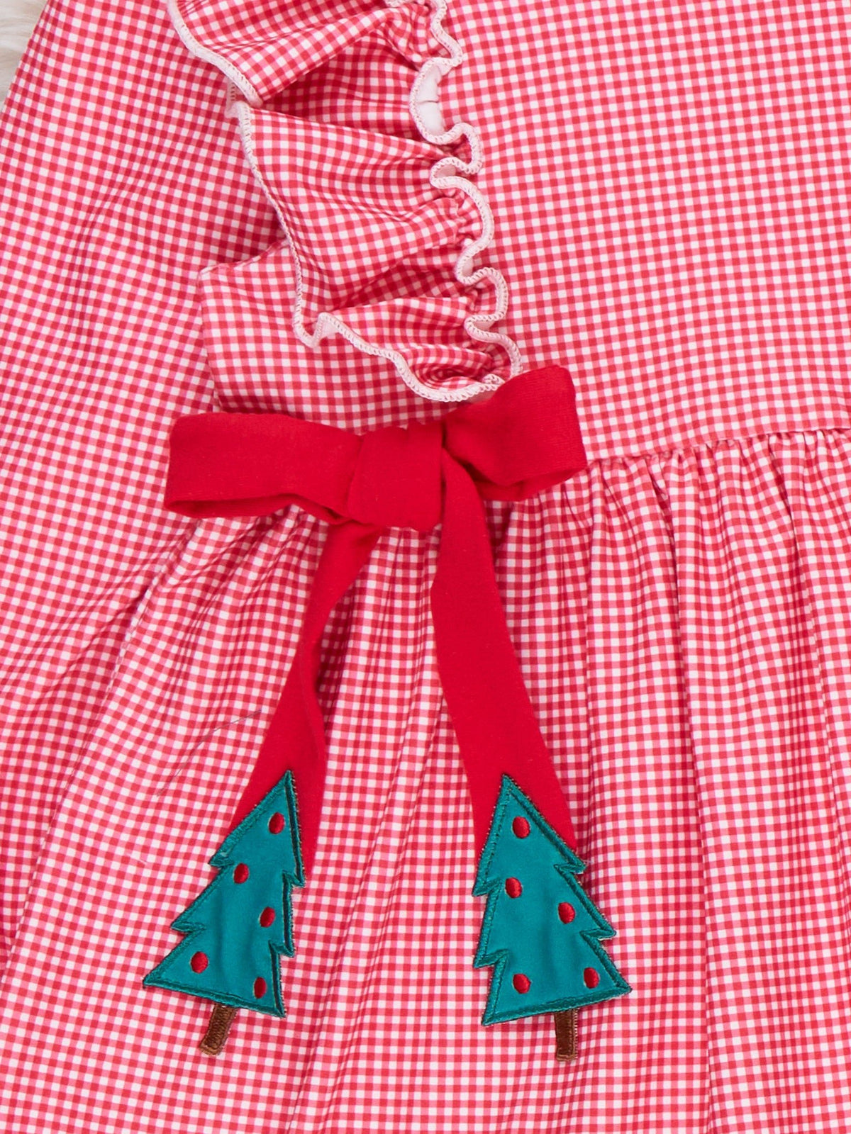 Christmas Tree Bows Embroidered Dress - Marie Nicole Clothing