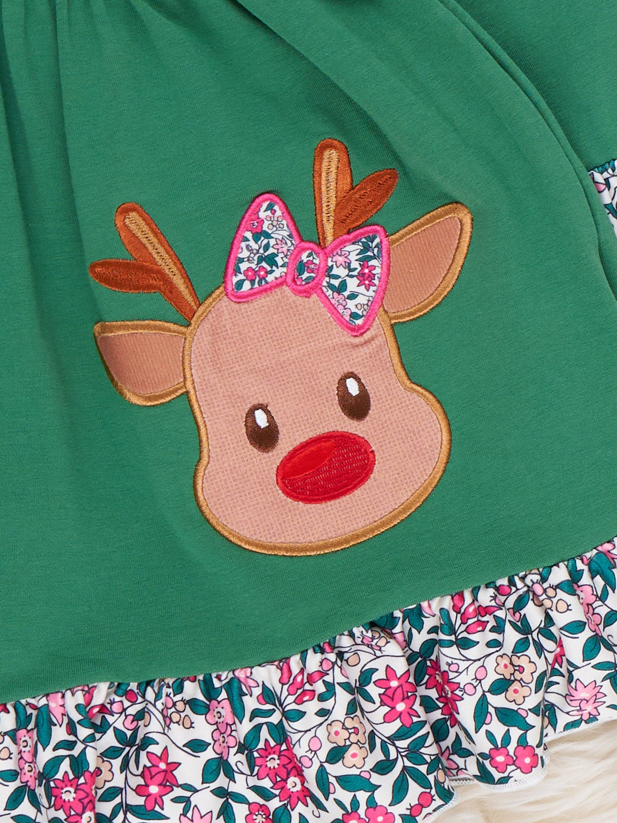Reindeer Applique Meadow Ruffle Dress - Marie Nicole Clothing