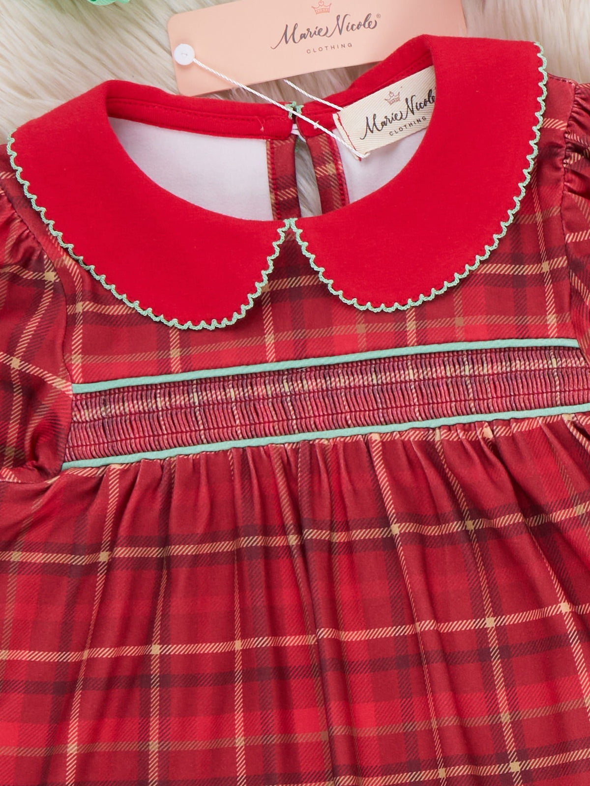 Tinsel Tree Smocked Plaid Dress - Marie Nicole Clothing