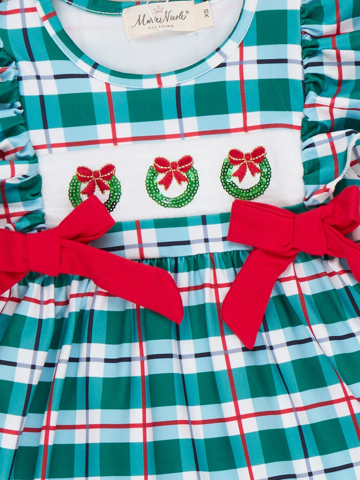 Magic Wreath Smocked Plaid Bow Dress - Marie Nicole Clothing