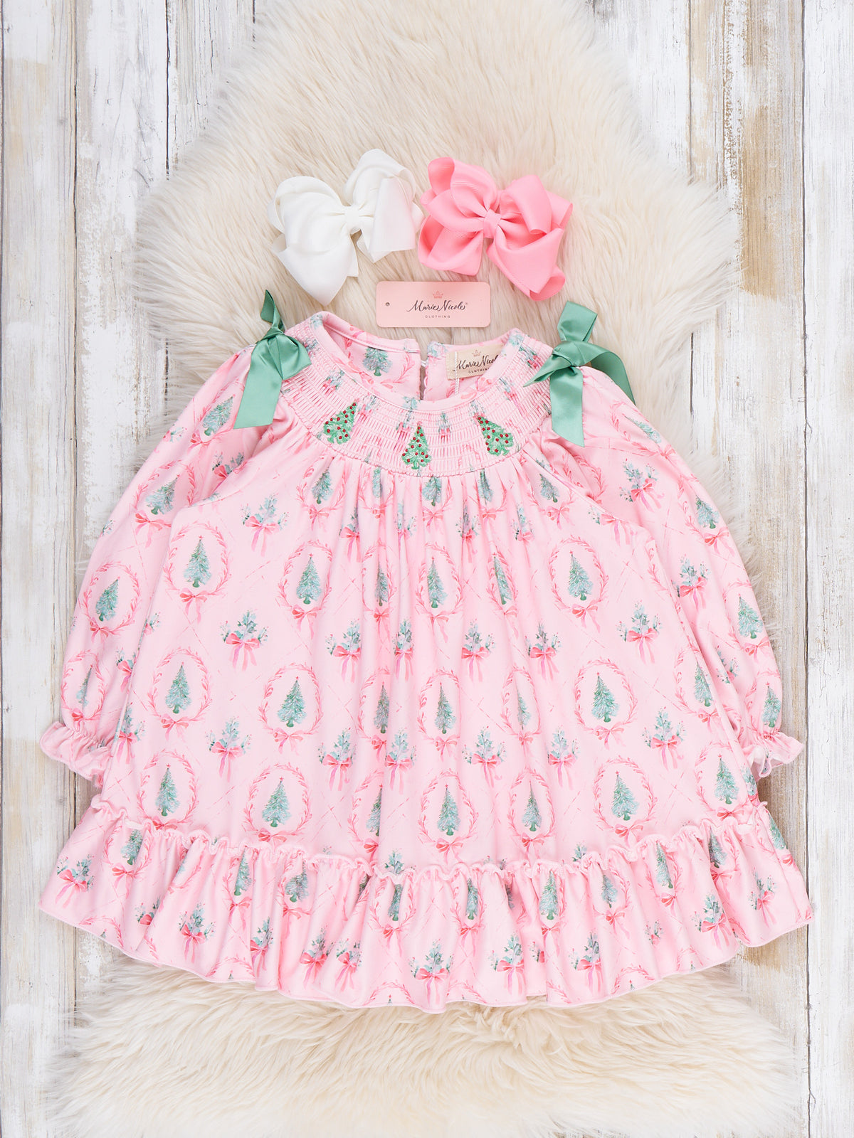 Holiday Tree Charm Ruffle Dress - Marie Nicole Clothing