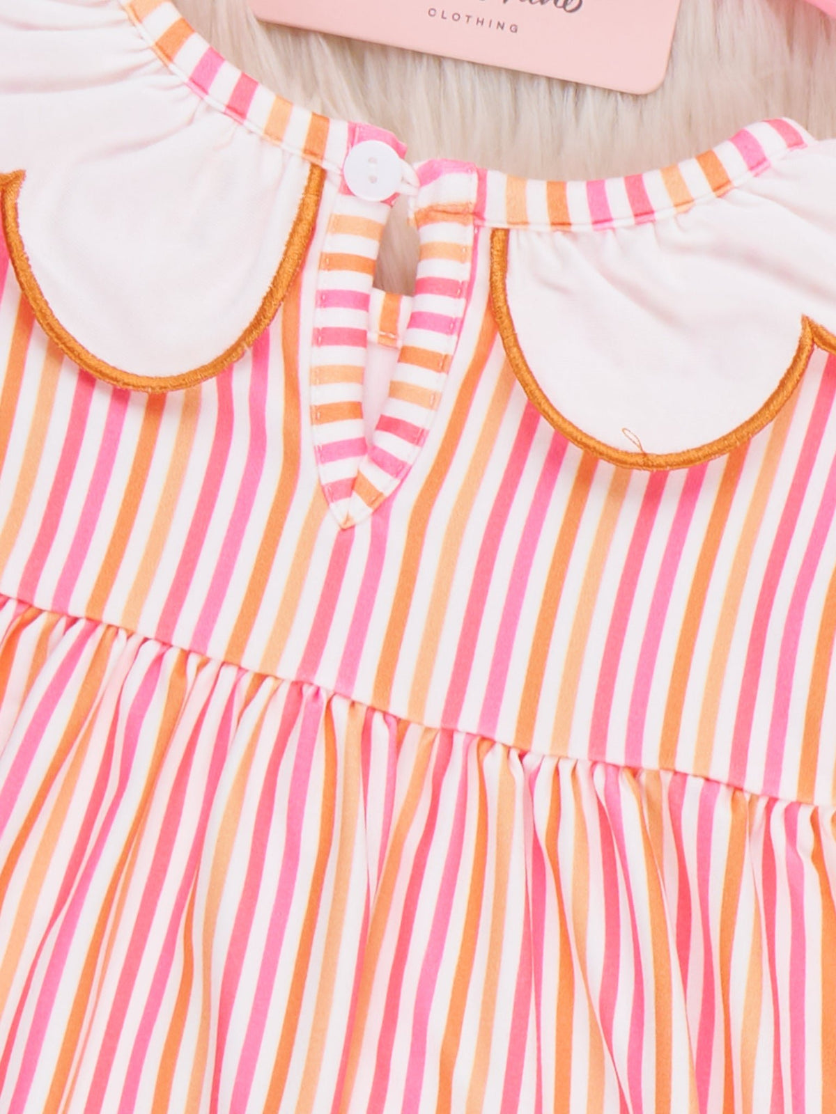 Autumn Stripe Pumpkin Scalloped Collar Dress - Marie Nicole Clothing