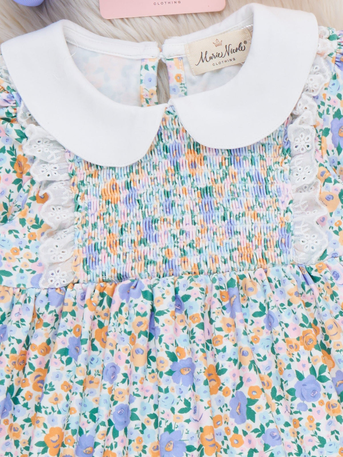 Meadow Smocked Floral Collar Bell Bottom Outfit - Marie Nicole Clothing